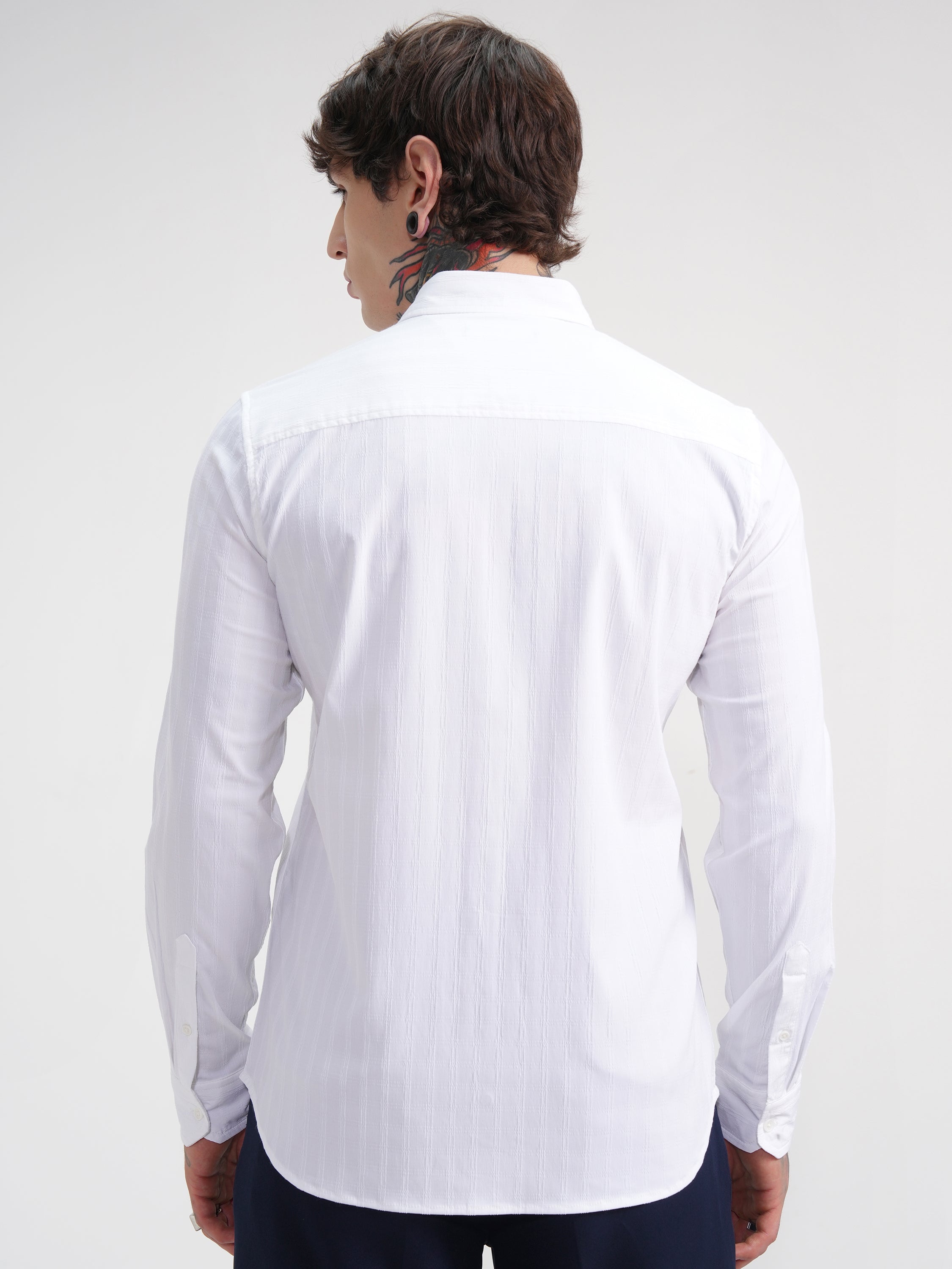 Highlander Men White Self Design Slim Fit Casual Shirt - White - Image 3