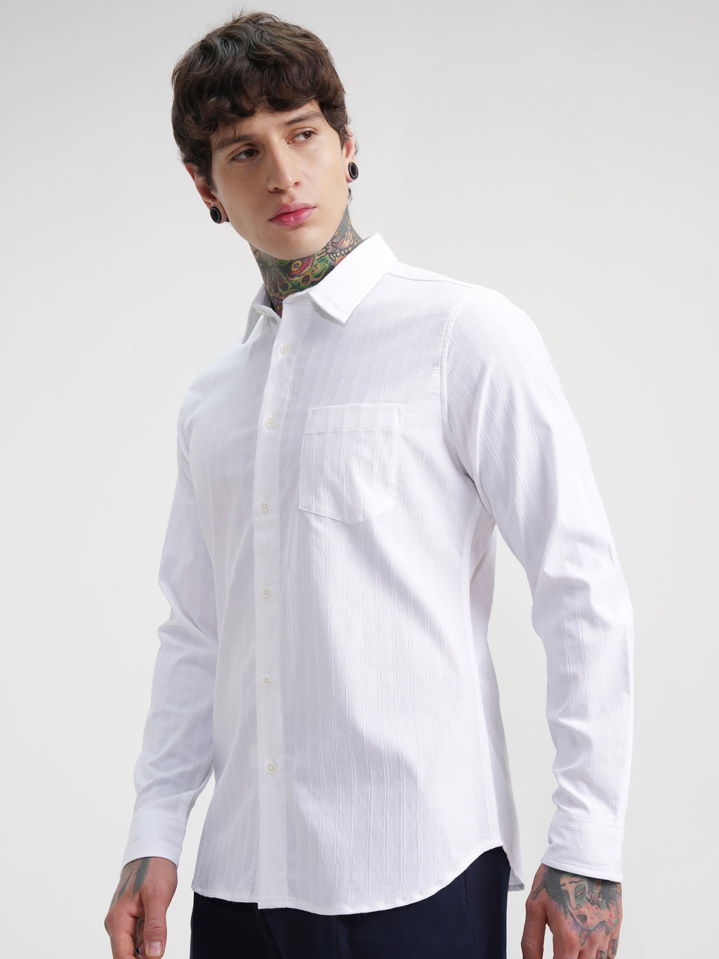 Highlander Men White Self Design Slim Fit Casual Shirt - White - Image 4