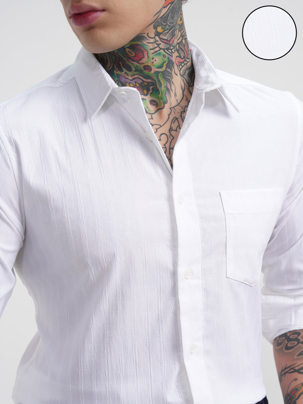 Highlander Men White Self Design Slim Fit Casual Shirt - White - Image 5