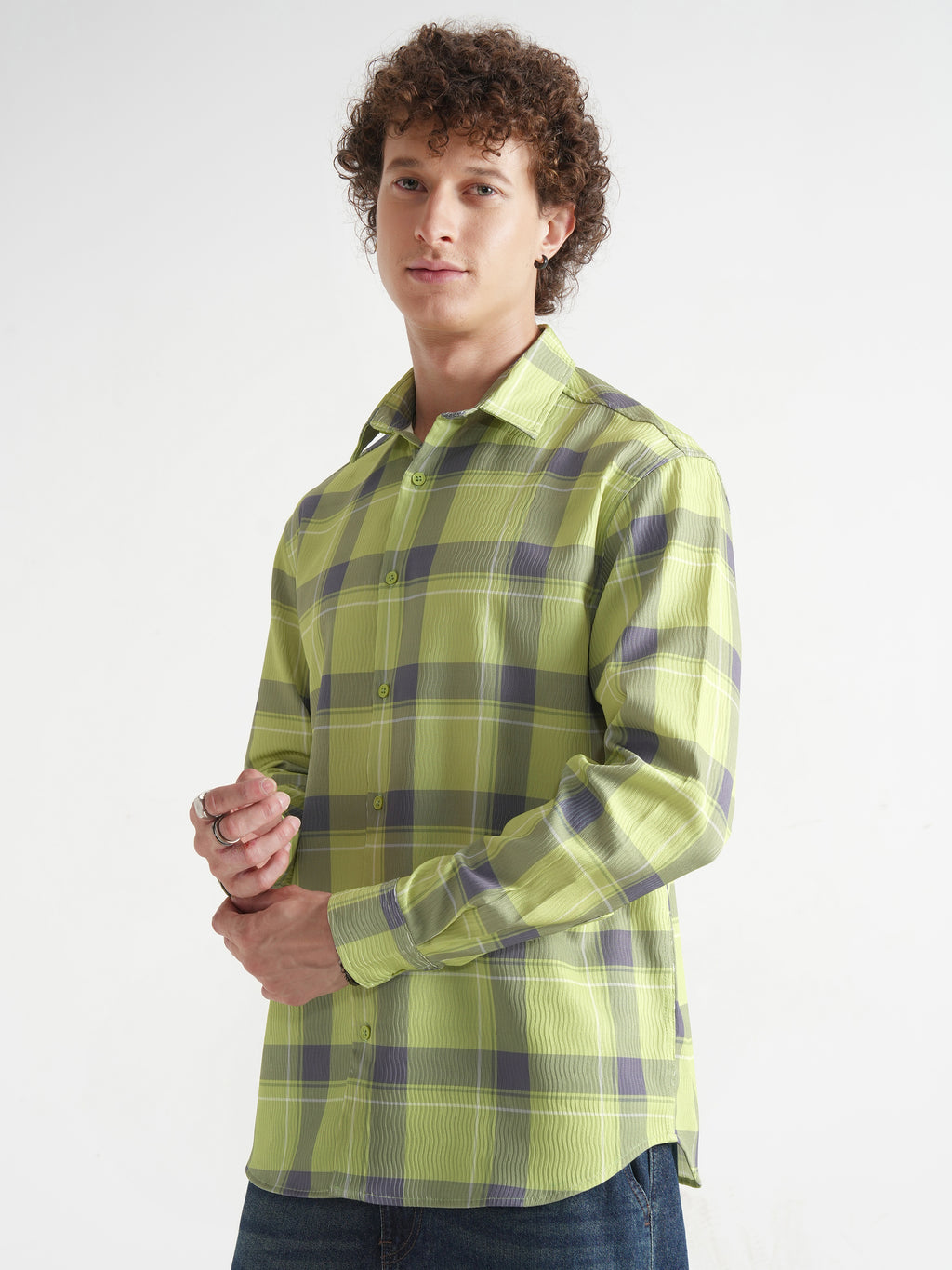 Highlander Men Green Checked Relaxed Fit Casual Shirt - Green - Image 4