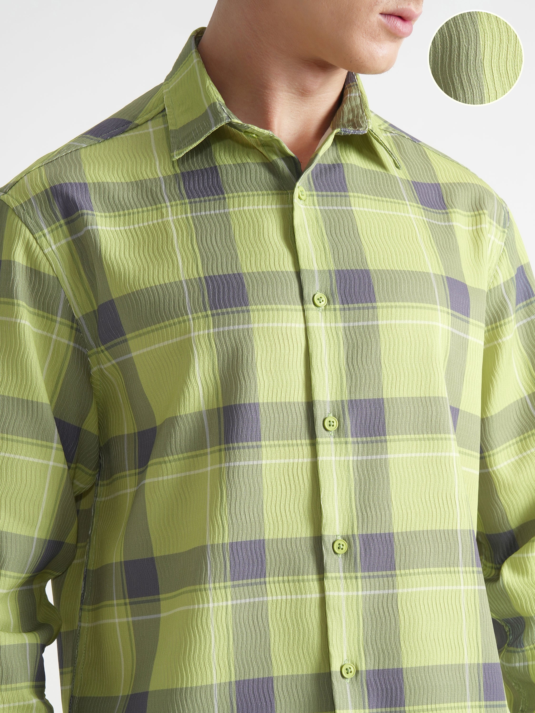 Highlander Men Green Checked Relaxed Fit Casual Shirt - Green - Image 5