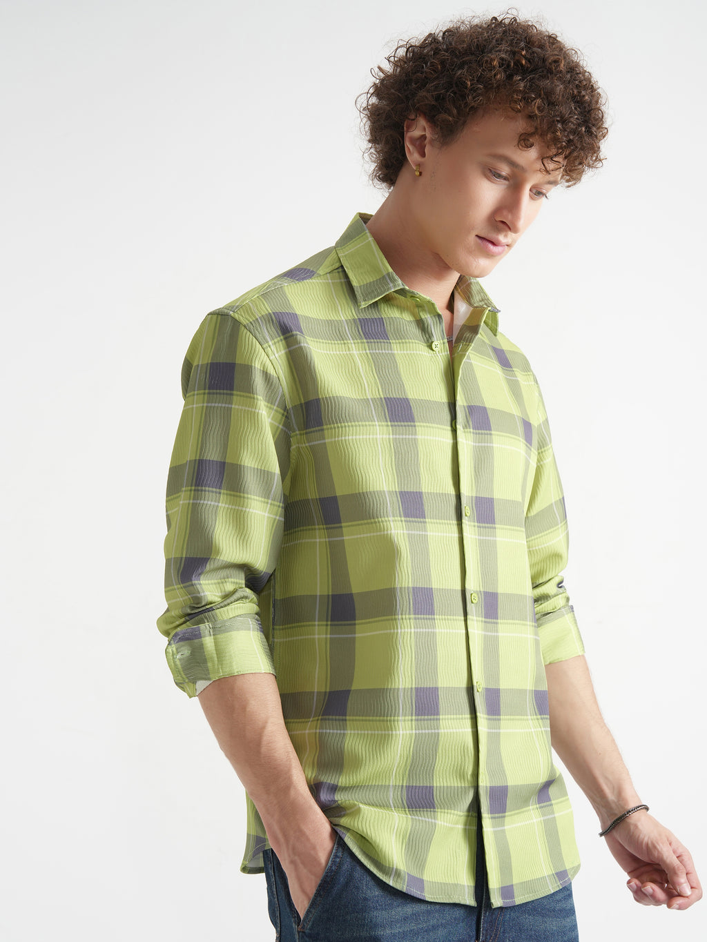 Highlander Men Green Checked Relaxed Fit Casual Shirt - Green - Image 6