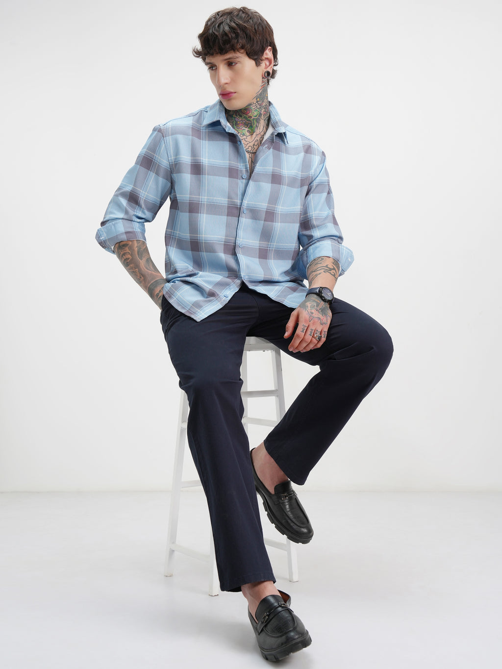 Highlander Men Blue Checked Relaxed Fit Casual Shirt - Blue - Image 2