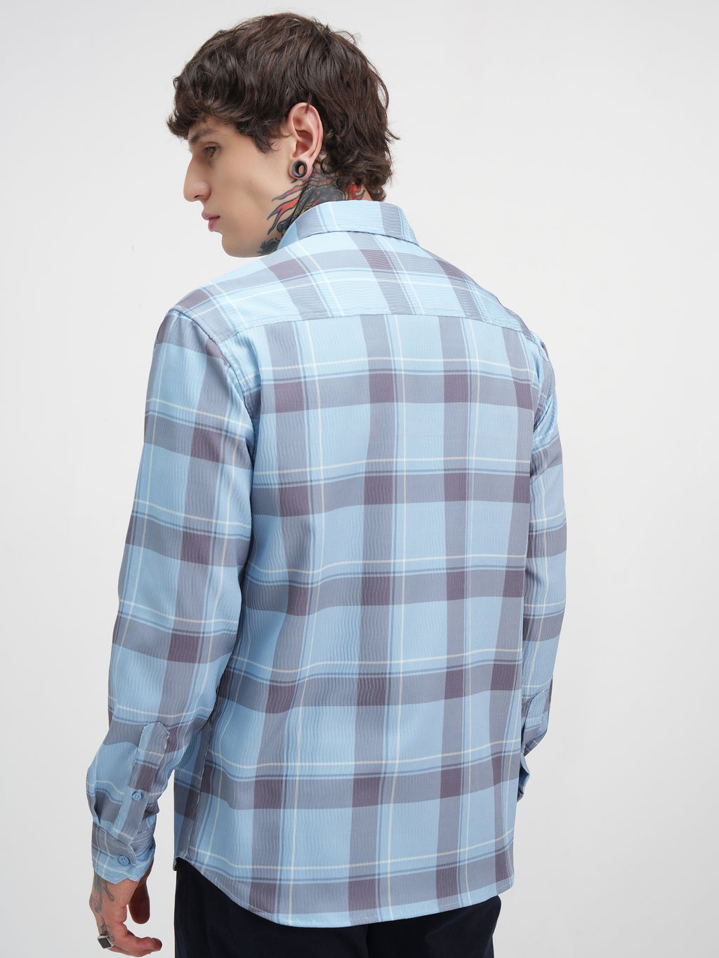 Highlander Men Blue Checked Relaxed Fit Casual Shirt - Blue - Image 3