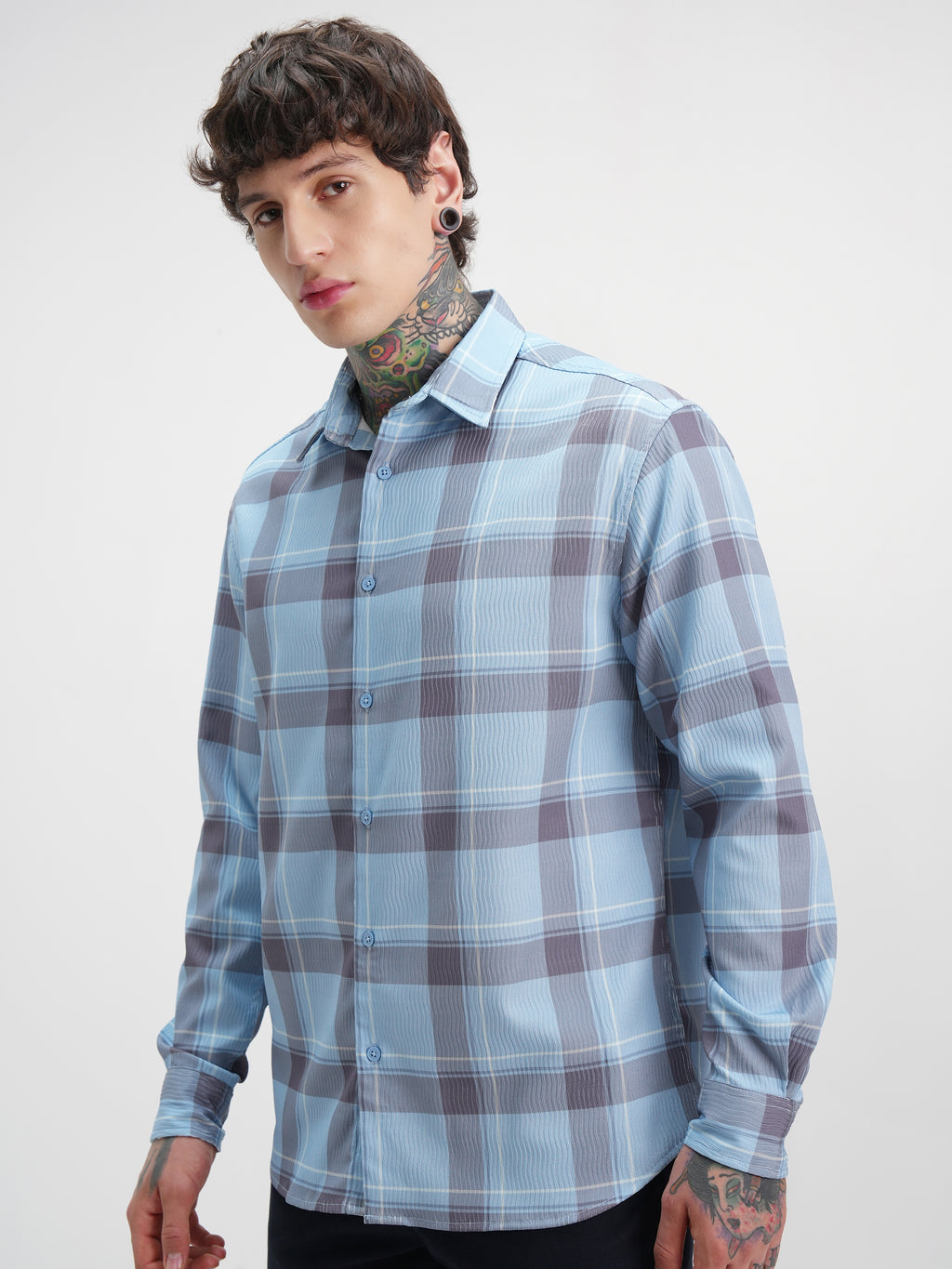 Highlander Men Blue Checked Relaxed Fit Casual Shirt - Blue - Image 4