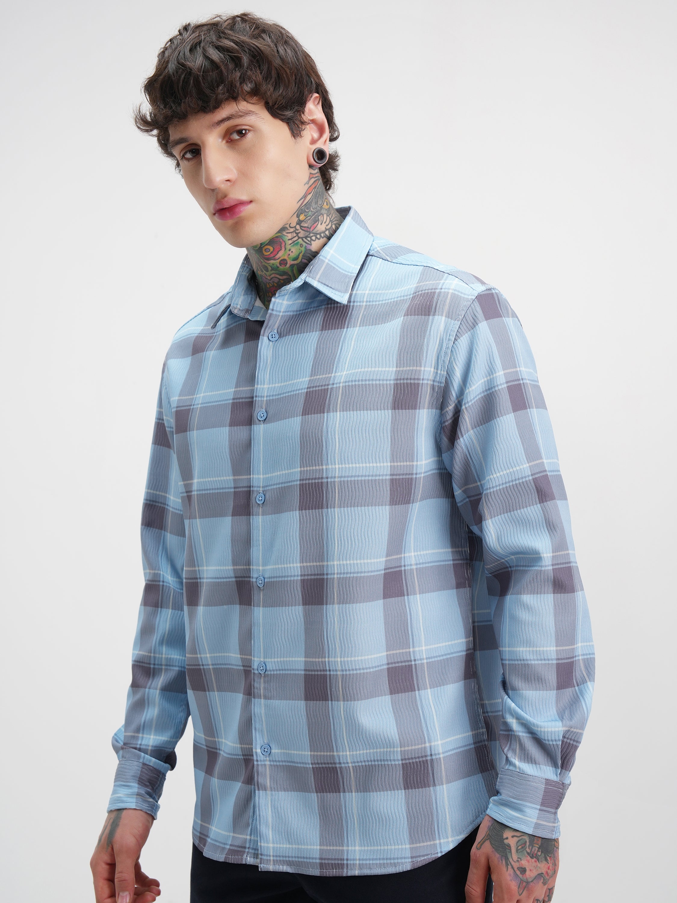 Highlander Men Blue Checked Relaxed Fit Casual Shirt - Blue - Image 4