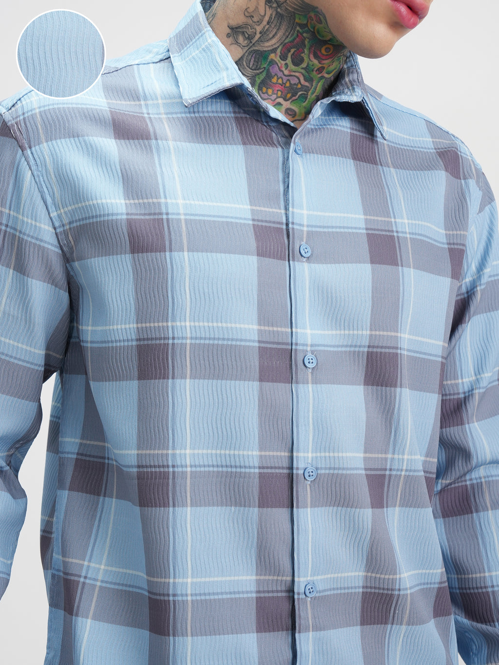 Highlander Men Blue Checked Relaxed Fit Casual Shirt - Blue - Image 5