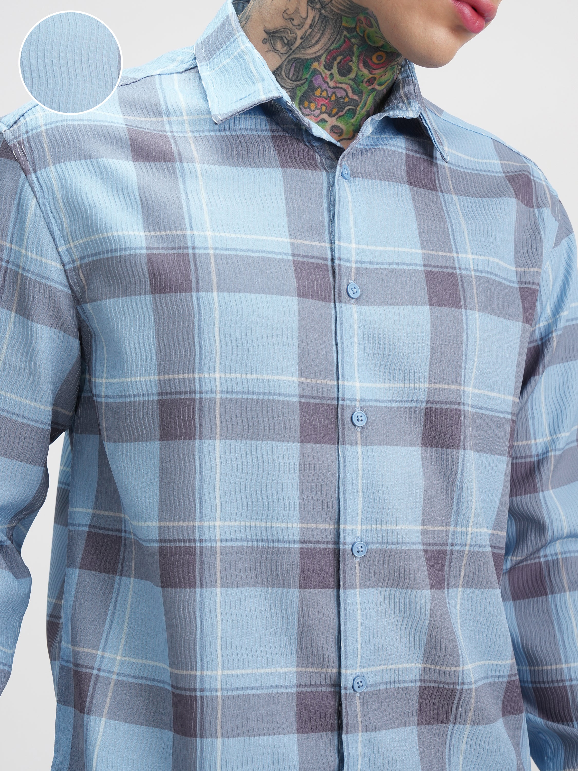 Highlander Men Blue Checked Relaxed Fit Casual Shirt - Blue - Image 5
