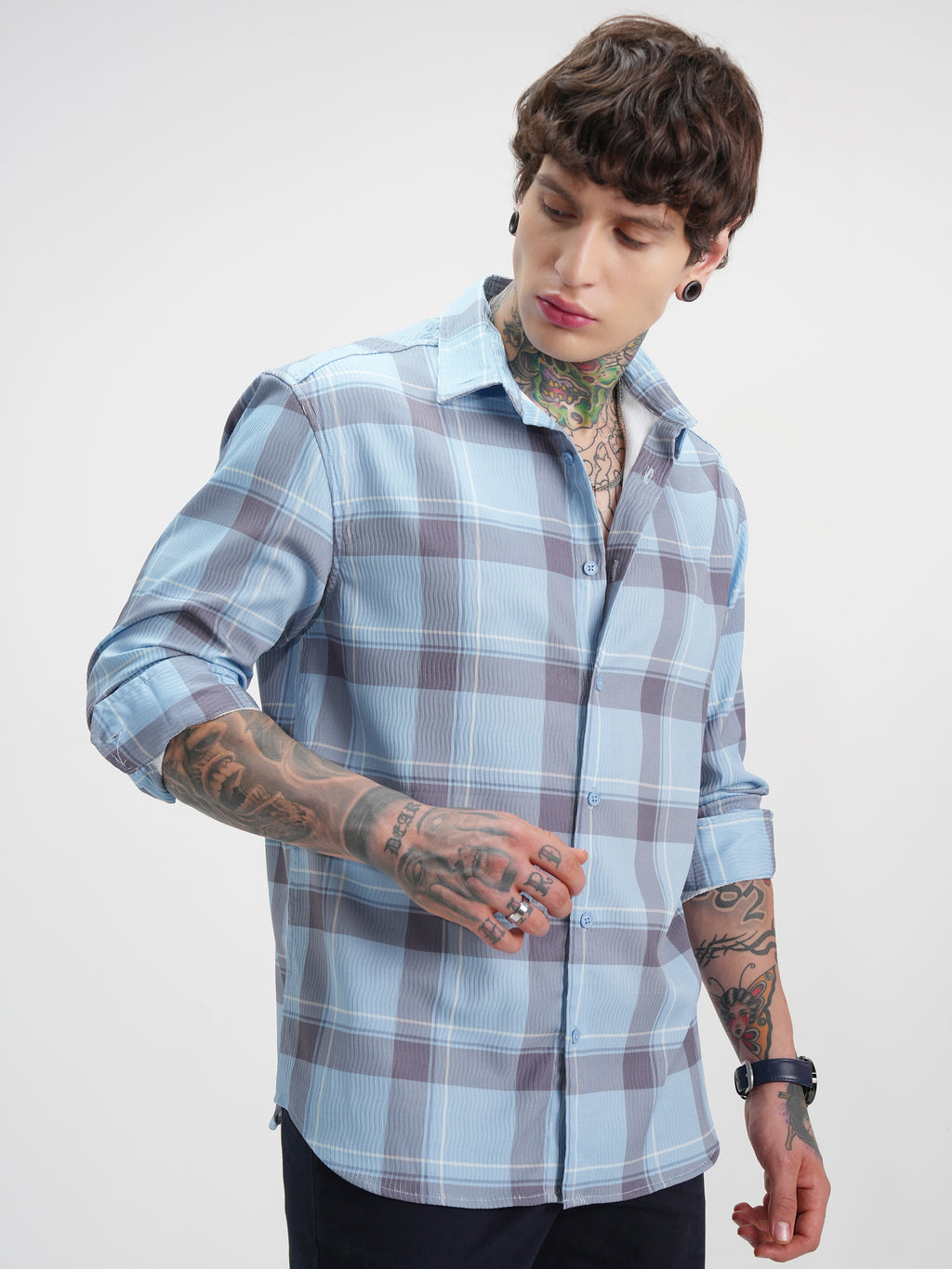 Highlander Men Blue Checked Relaxed Fit Casual Shirt - Blue - Image 6