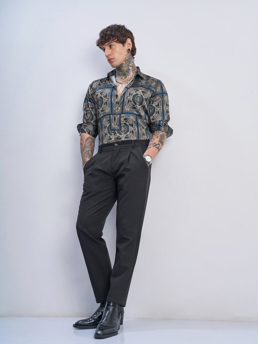 Highlander Men Navy Blue Printed Slim Fit Casual Shirt - Navy Blue - Image 2