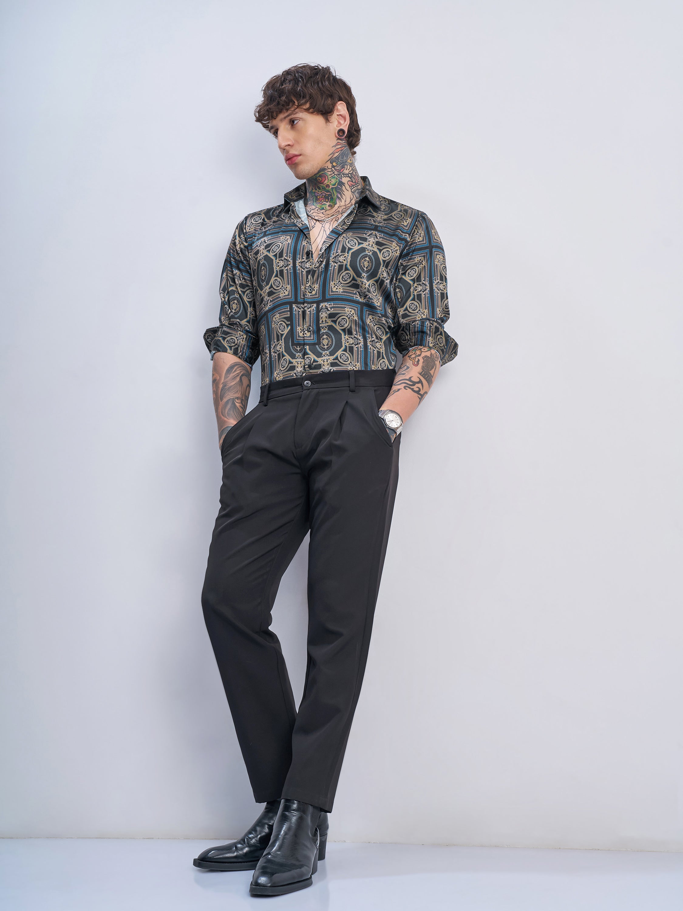 Highlander Men Navy Blue Printed Slim Fit Casual Shirt - Navy Blue - Image 2