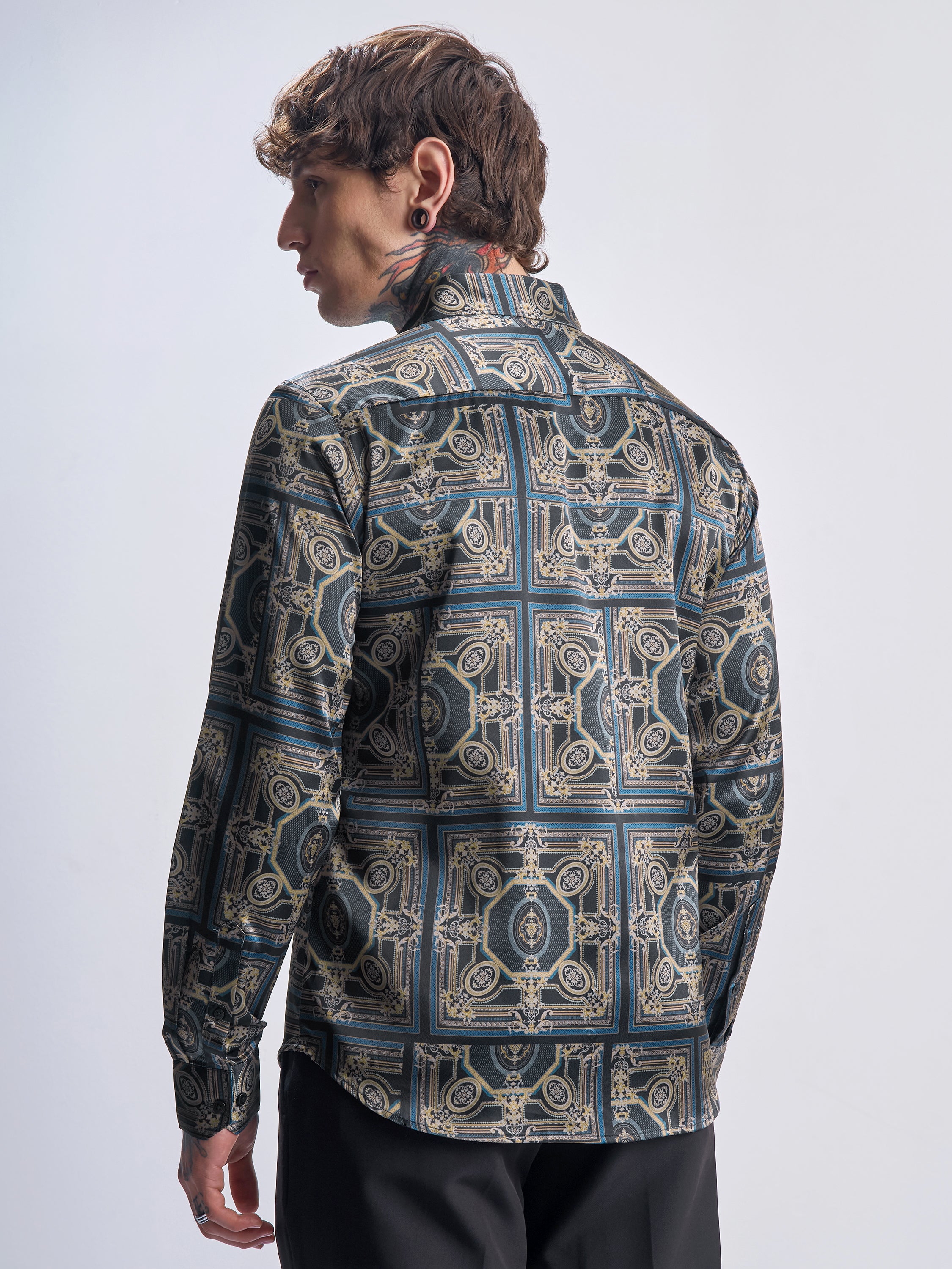 Highlander Men Navy Blue Printed Slim Fit Casual Shirt - Navy Blue - Image 3