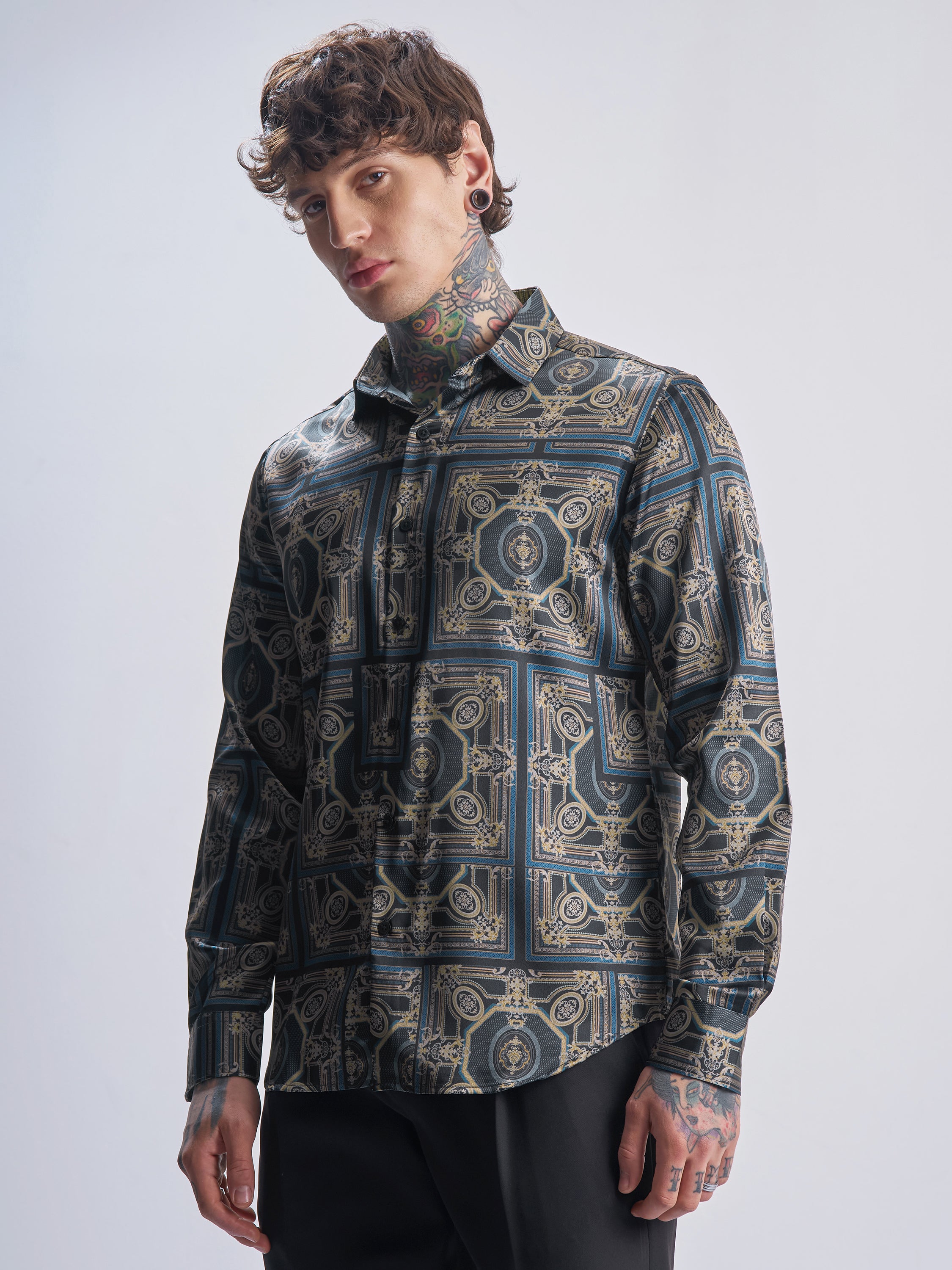 Highlander Men Navy Blue Printed Slim Fit Casual Shirt - Navy Blue - Image 4