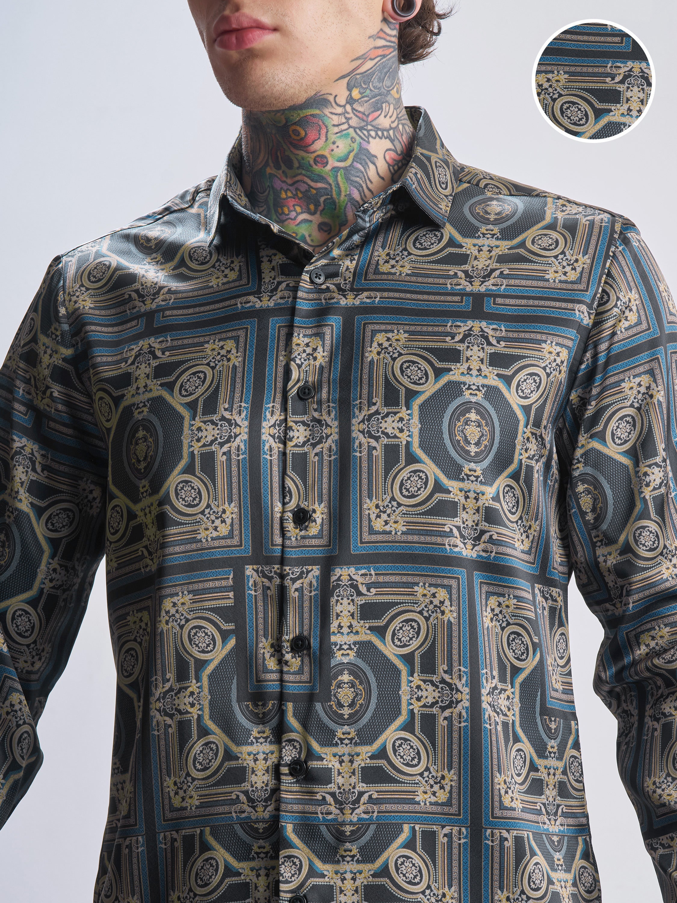 Highlander Men Navy Blue Printed Slim Fit Casual Shirt - Navy Blue - Image 5