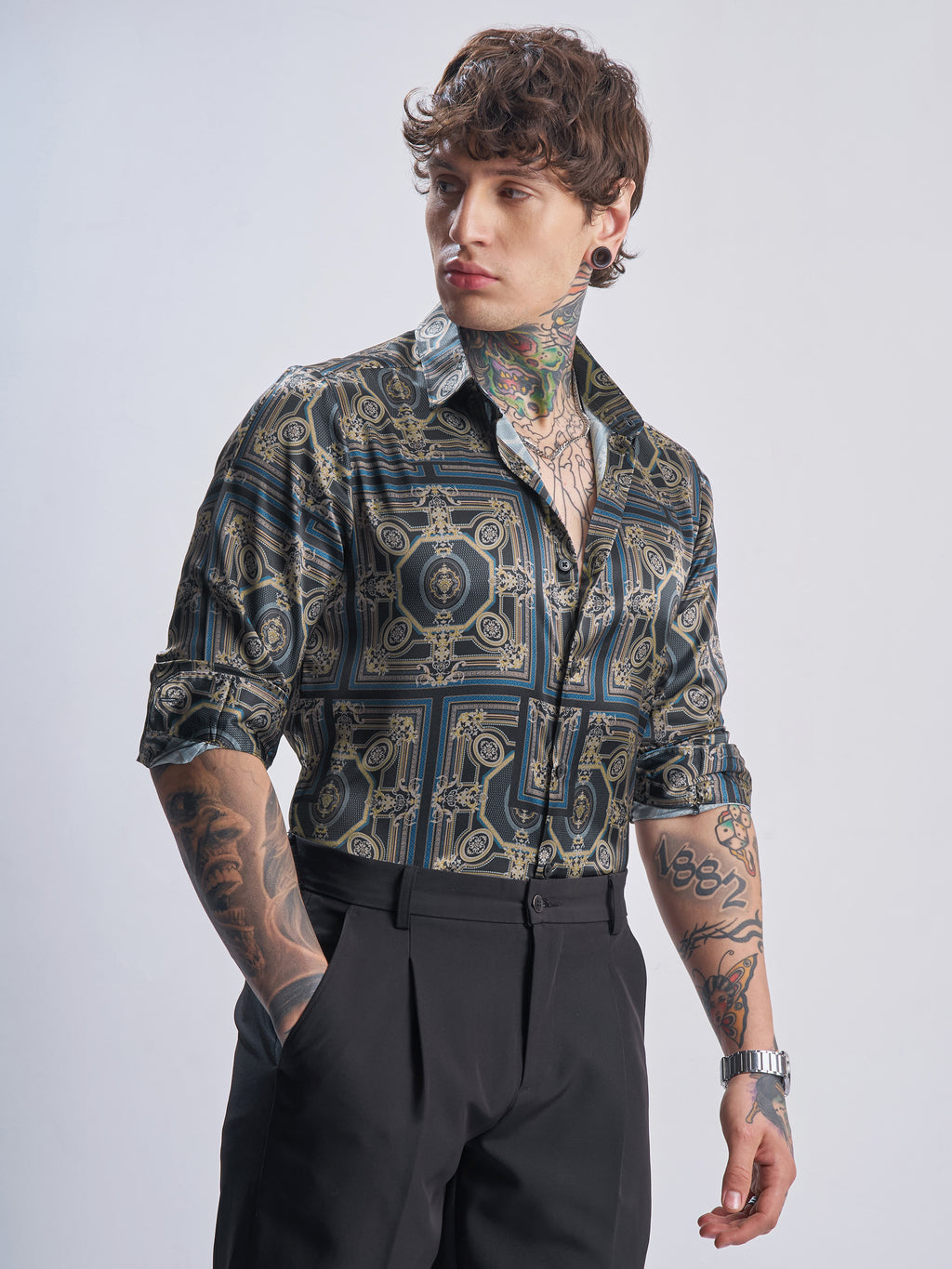 Highlander Men Navy Blue Printed Slim Fit Casual Shirt - Navy Blue - Image 6
