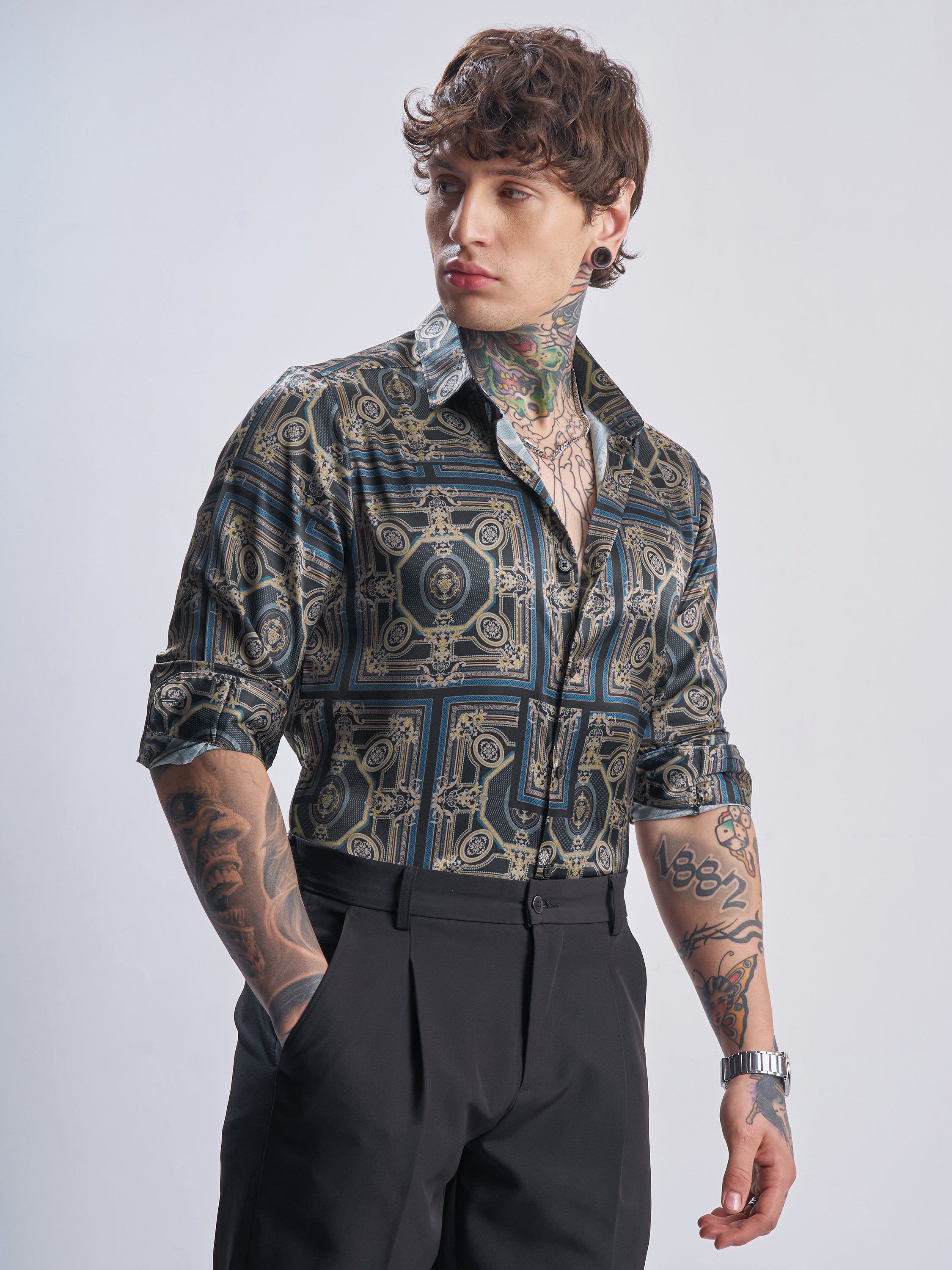 Highlander Men Navy Blue Printed Slim Fit Casual Shirt - Navy Blue - Image 6