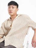 Highlander Men Cream Crushed Relaxed Fit Casual Shirt - Cream - Image 1