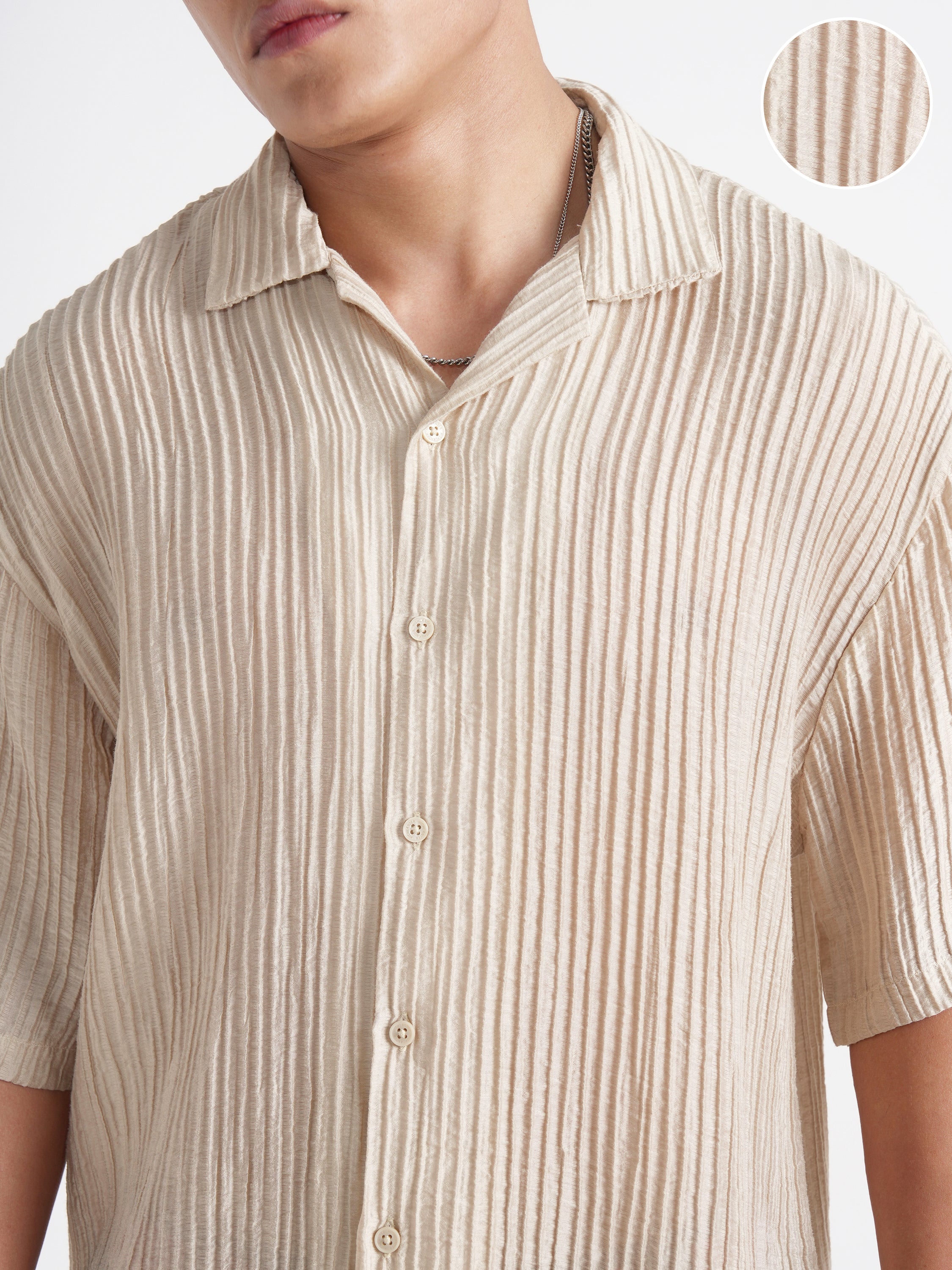 Highlander Men Cream Crushed Relaxed Fit Casual Shirt - Cream - Image 5
