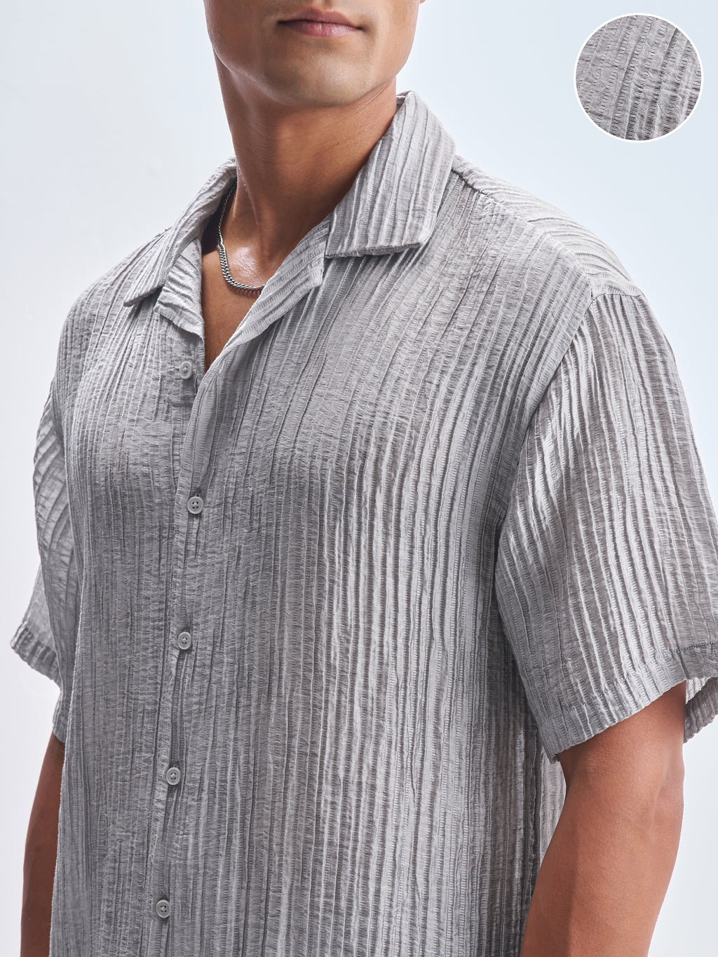 Highlander Men Grey Crushed Relaxed Fit Casual Shirt - Grey - Image 5