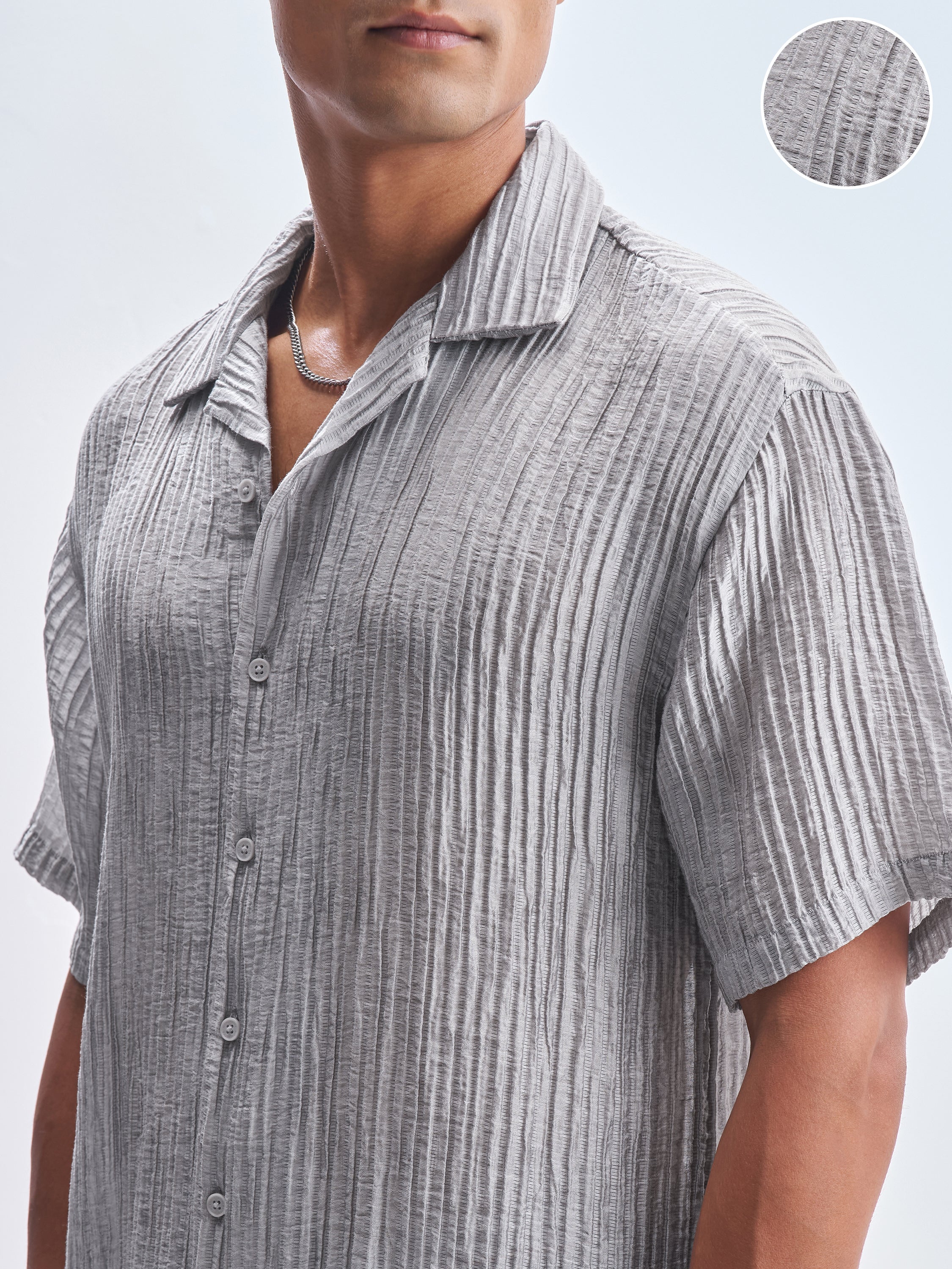 Highlander Men Grey Crushed Relaxed Fit Casual Shirt - Grey - Image 5