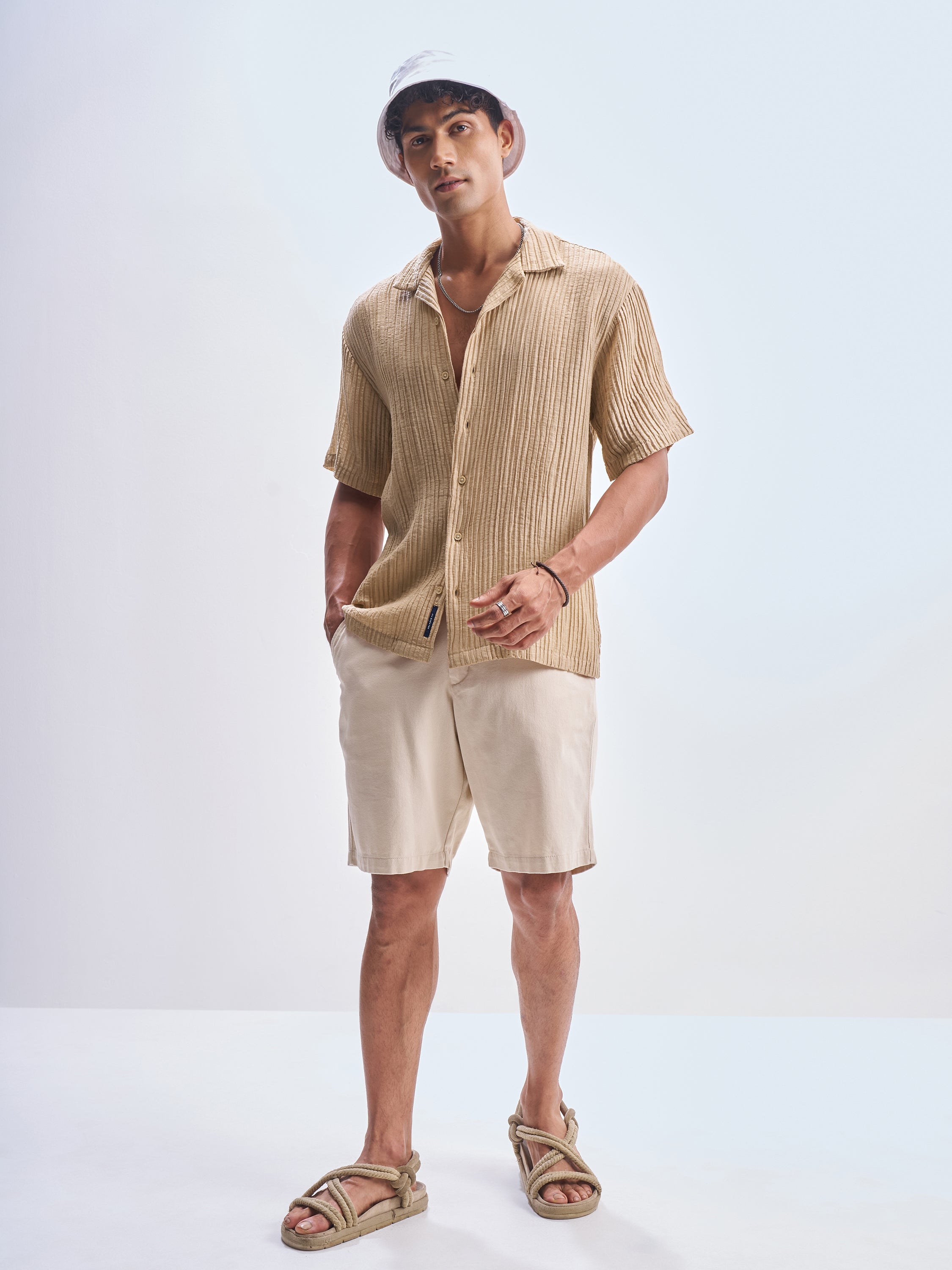 Highlander Men Beige Self Design Relaxed Fit Casual Shirt - Beige - Image 2