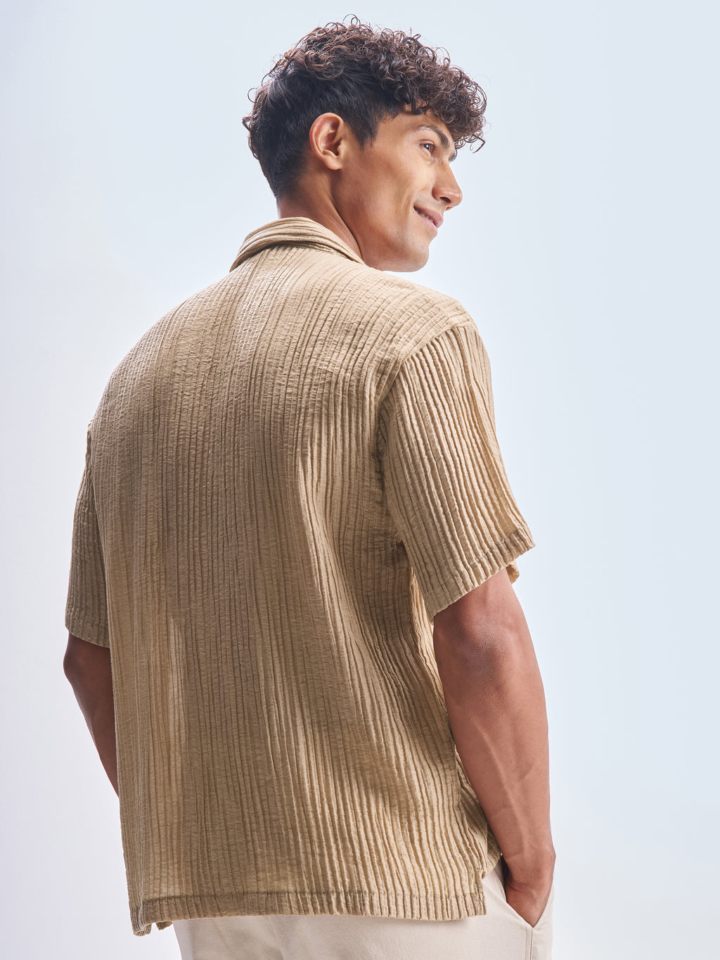 Highlander Men Beige Self Design Relaxed Fit Casual Shirt - Beige - Image 3