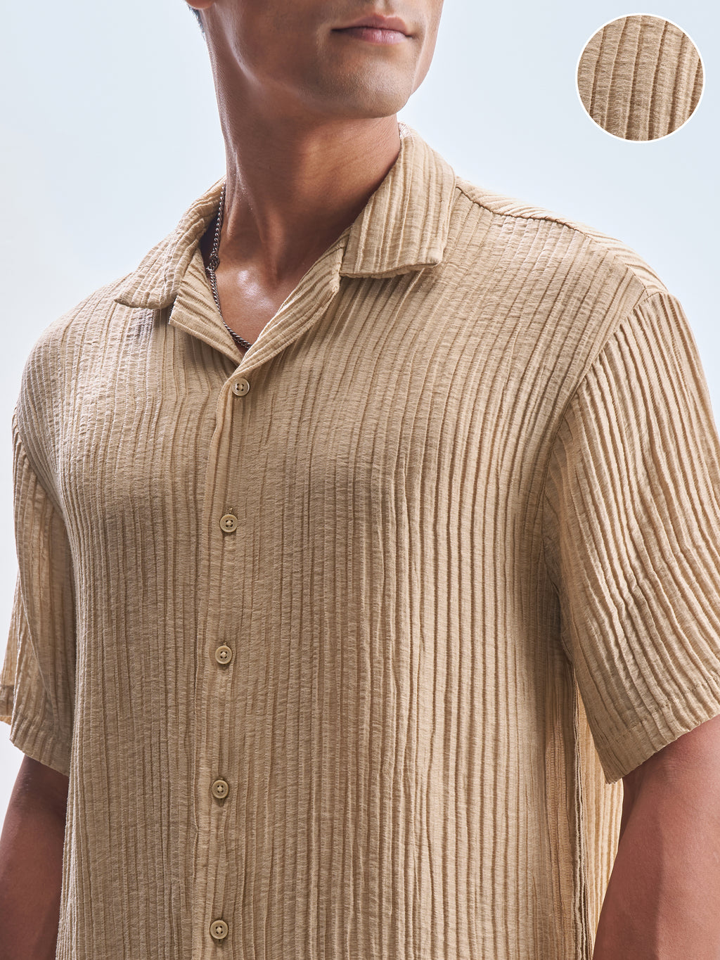 Highlander Men Beige Self Design Relaxed Fit Casual Shirt - Beige - Image 5