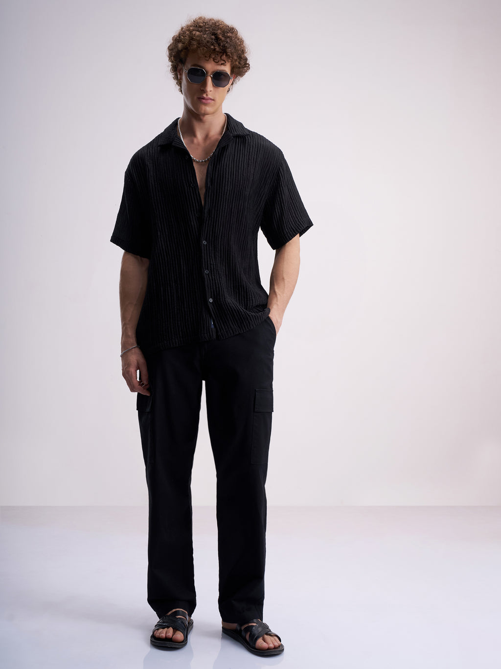 Highlander Men Black Self Design Relaxed Fit Casual Shirt - Black - Image 2