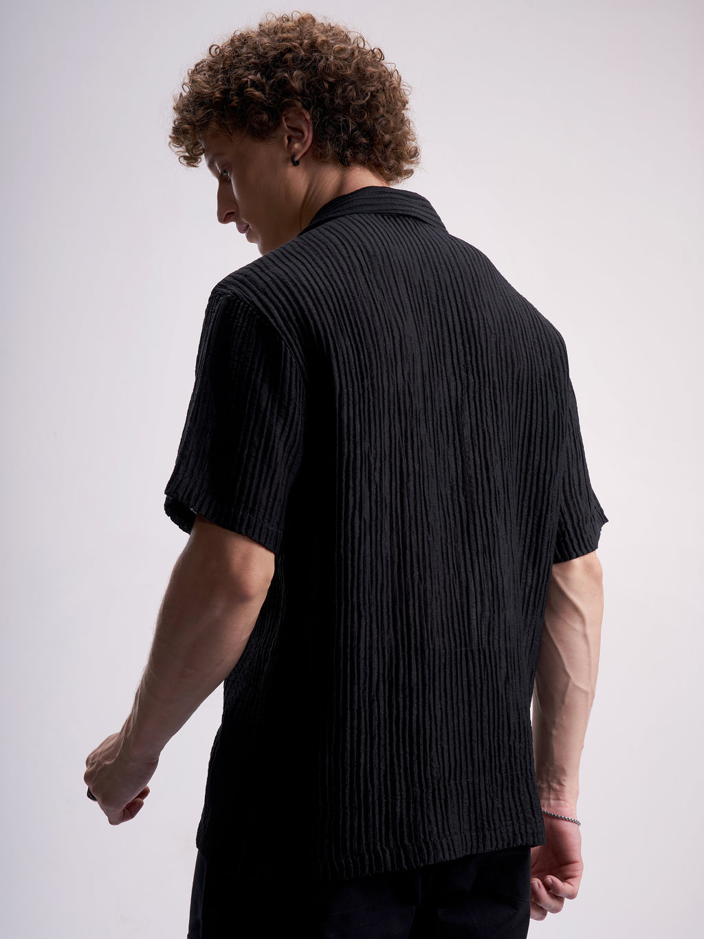 Highlander Men Black Self Design Relaxed Fit Casual Shirt - Black - Image 3