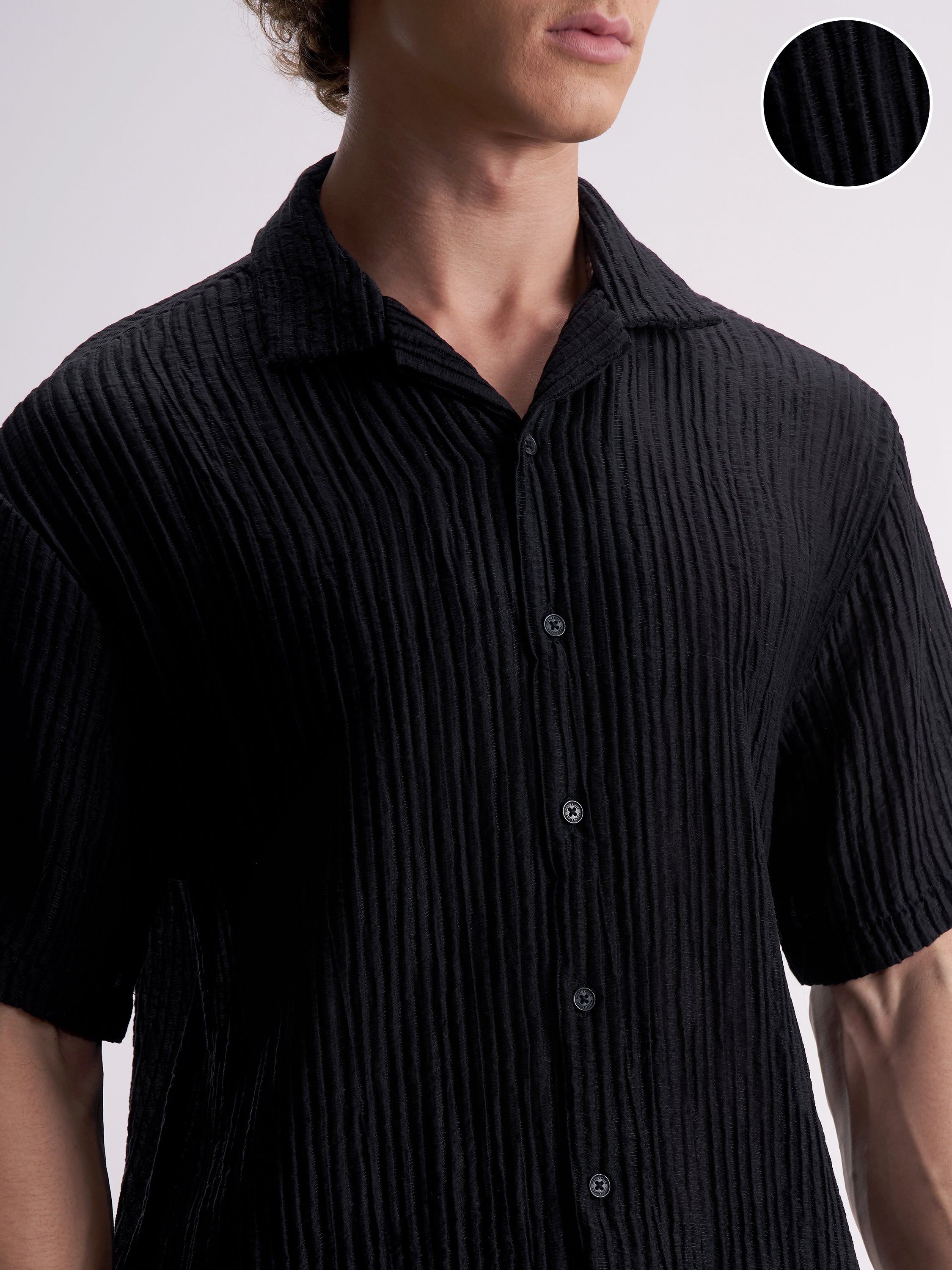 Highlander Men Black Self Design Relaxed Fit Casual Shirt - Black - Image 5