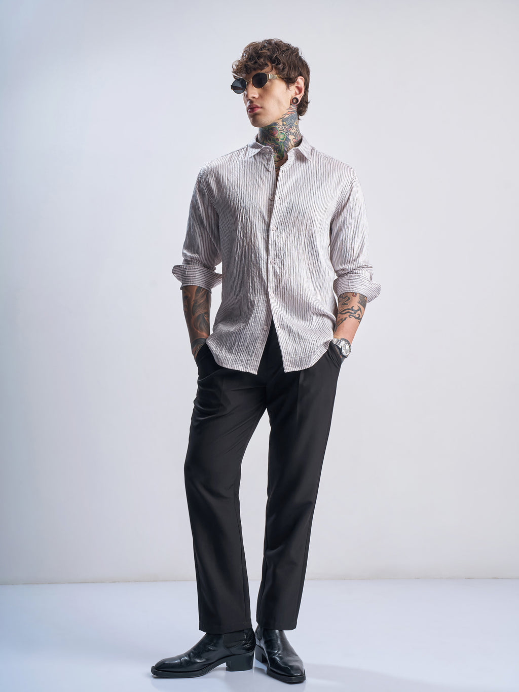 Highlander Men White Striped Slim Fit Casual Shirt - White - Image 2