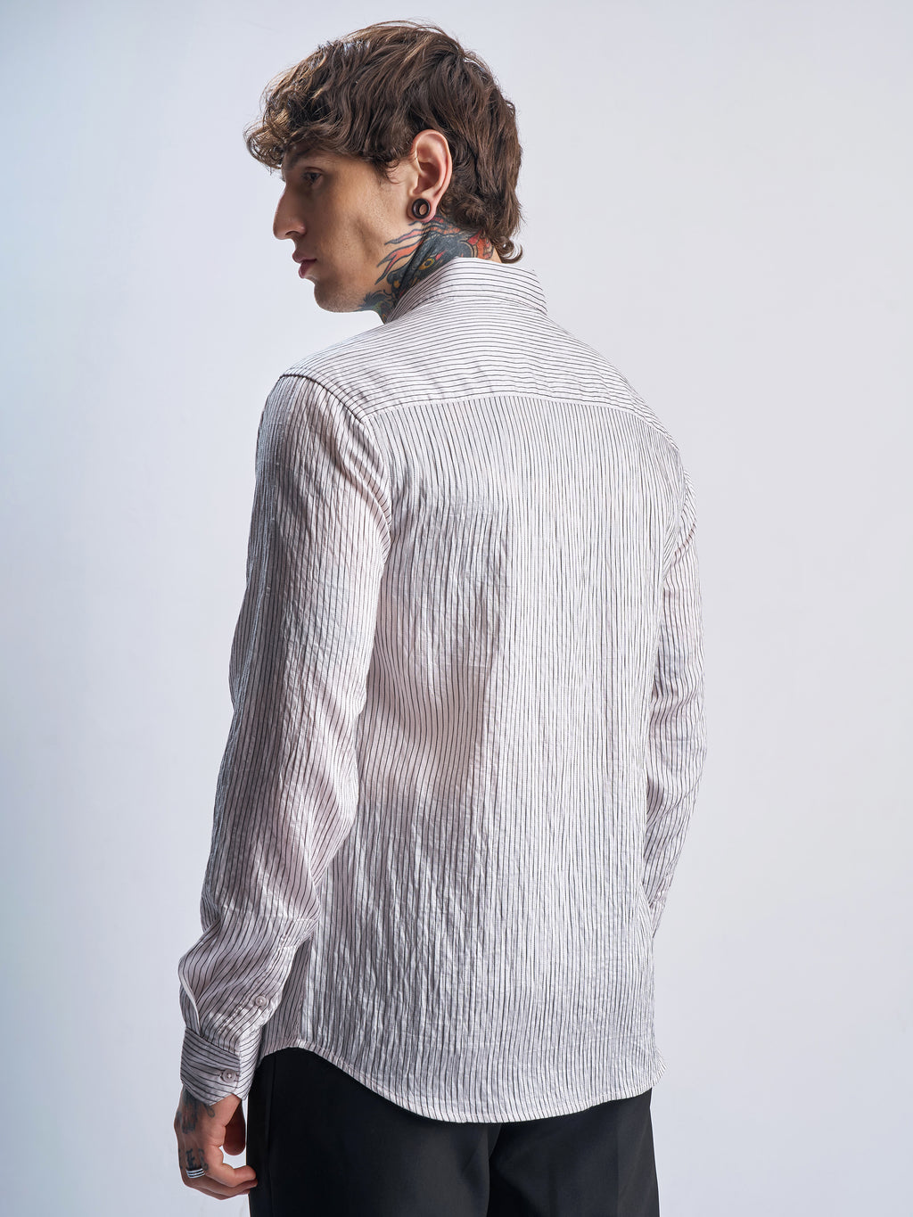 Highlander Men White Striped Slim Fit Casual Shirt - White - Image 3