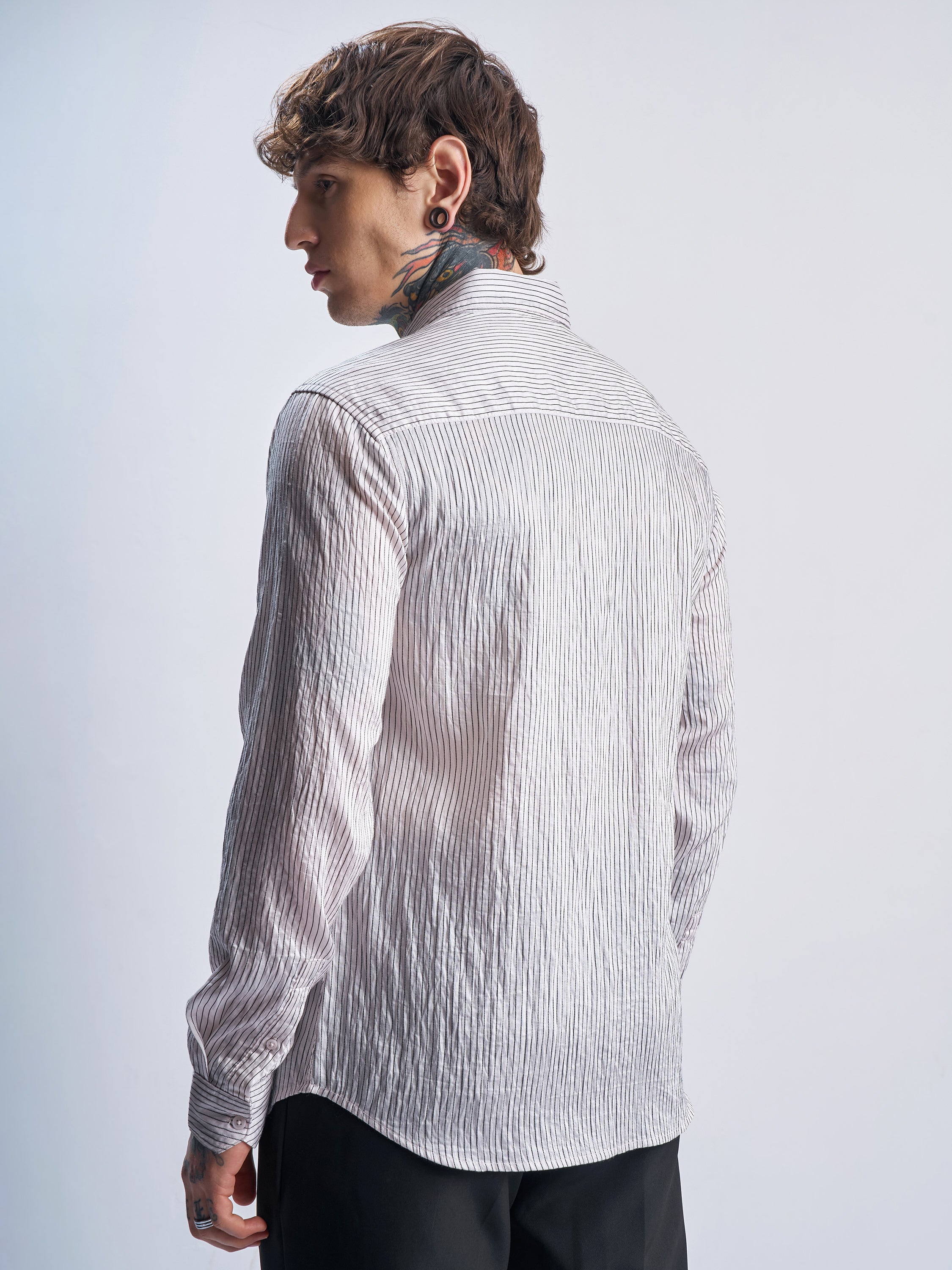 Highlander Men White Striped Slim Fit Casual Shirt - White - Image 3