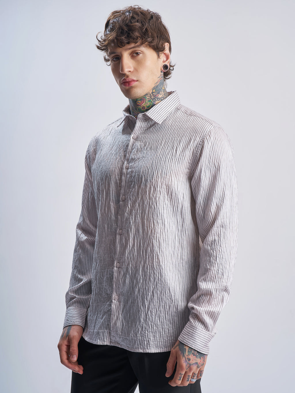 Highlander Men White Striped Slim Fit Casual Shirt - White - Image 4
