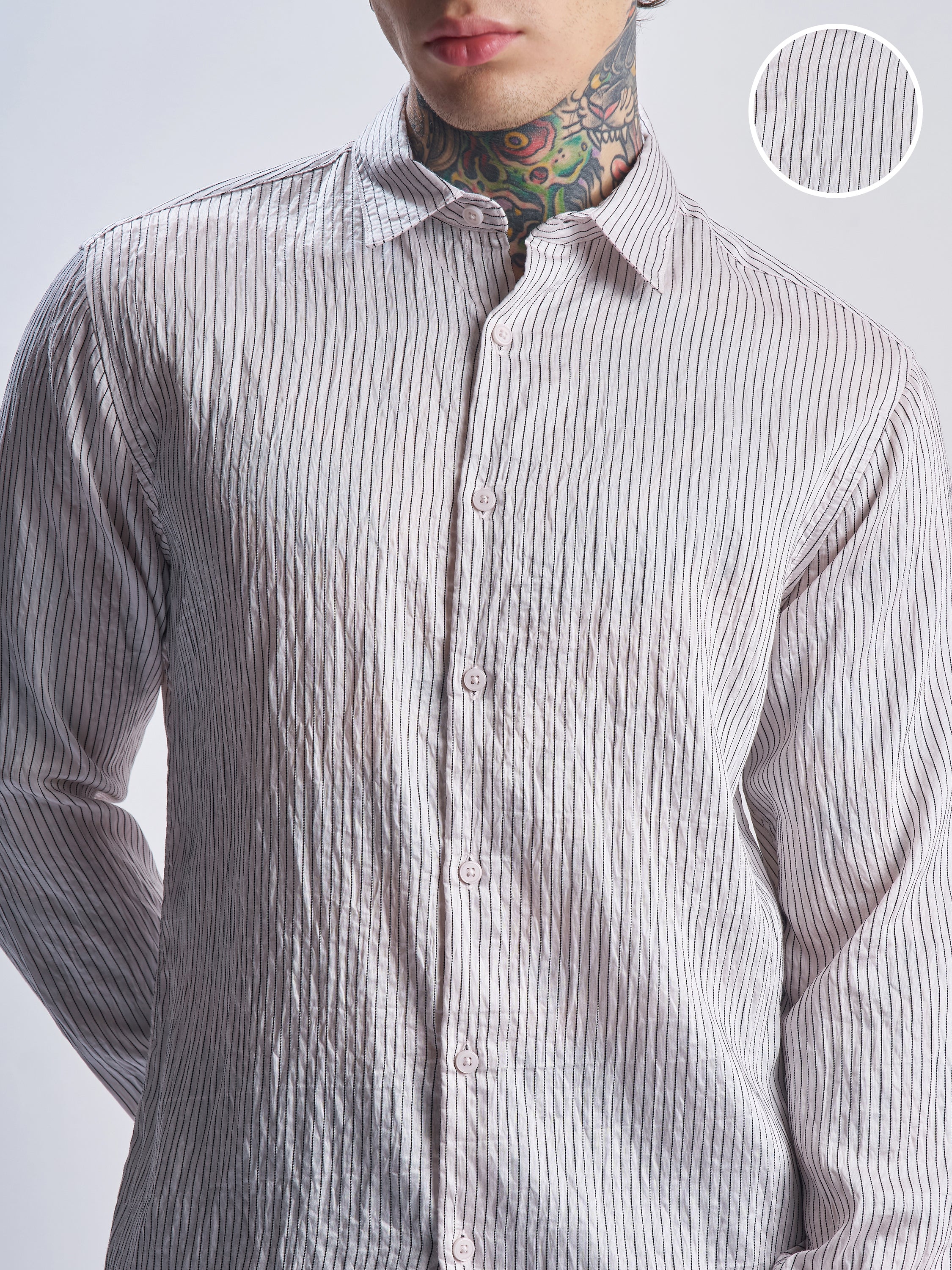 Highlander Men White Striped Slim Fit Casual Shirt - White - Image 5