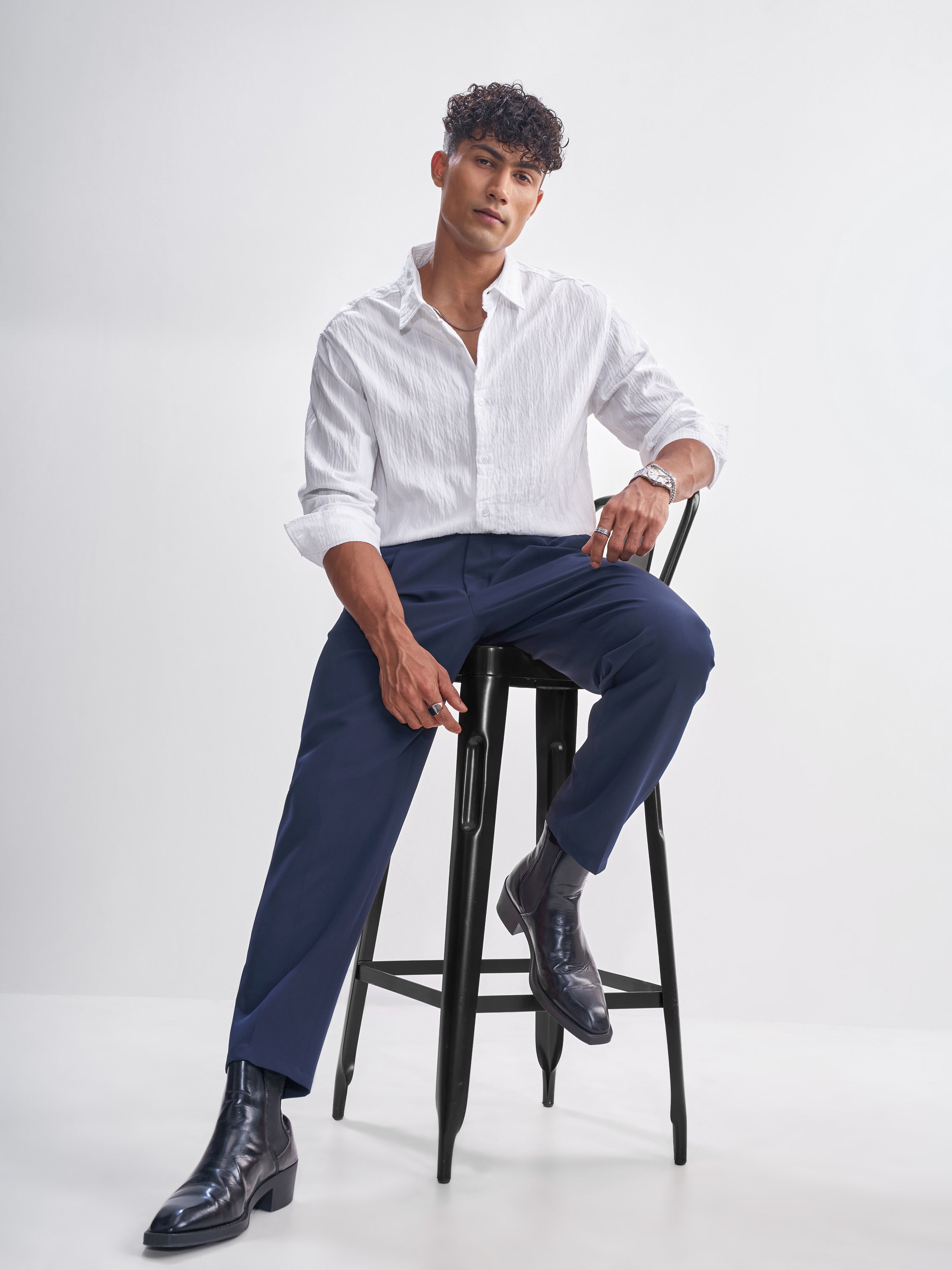 Highlander Men White Crushed Relaxed Fit Casual Shirt - White - Image 2