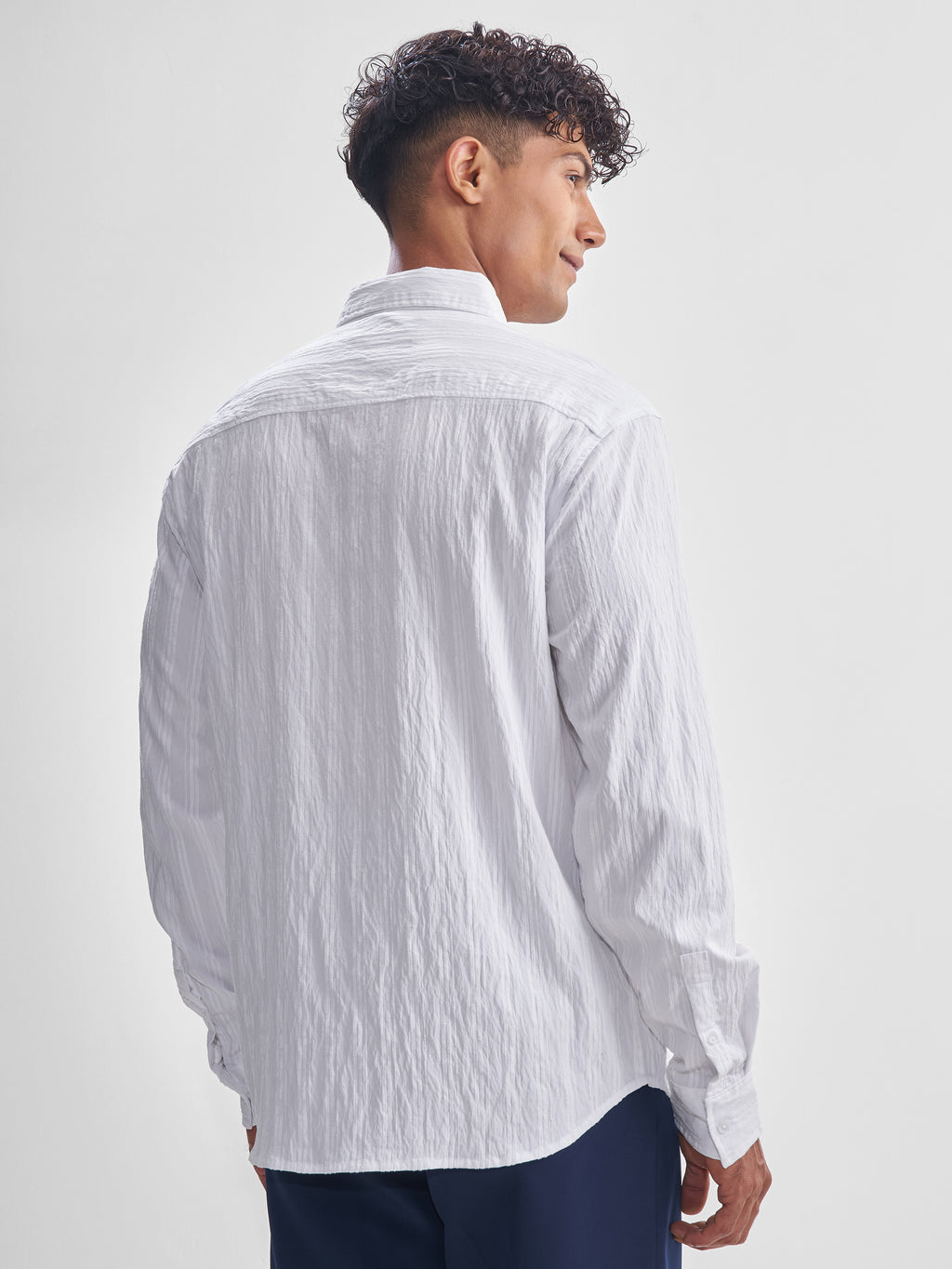 Highlander Men White Crushed Relaxed Fit Casual Shirt - White - Image 3