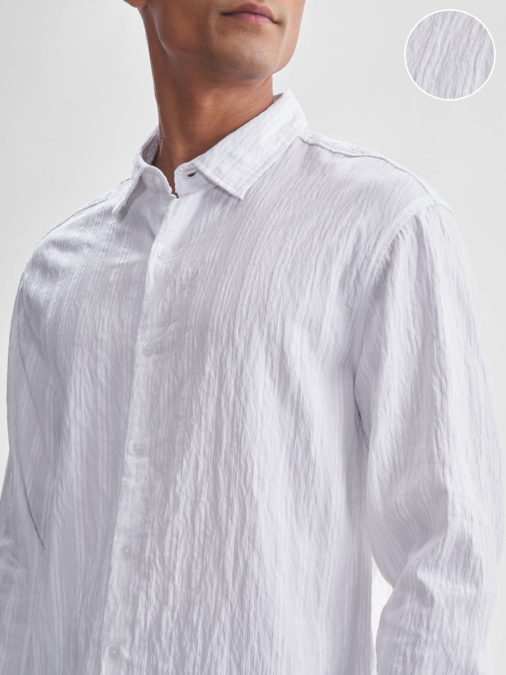 Highlander Men White Crushed Relaxed Fit Casual Shirt - White - Image 5