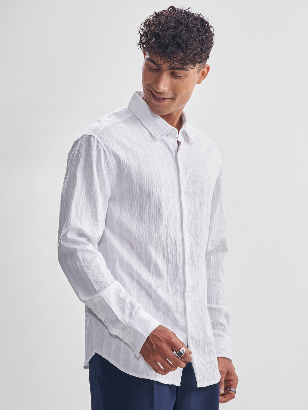 Highlander Men White Crushed Relaxed Fit Casual Shirt - White - Image 6