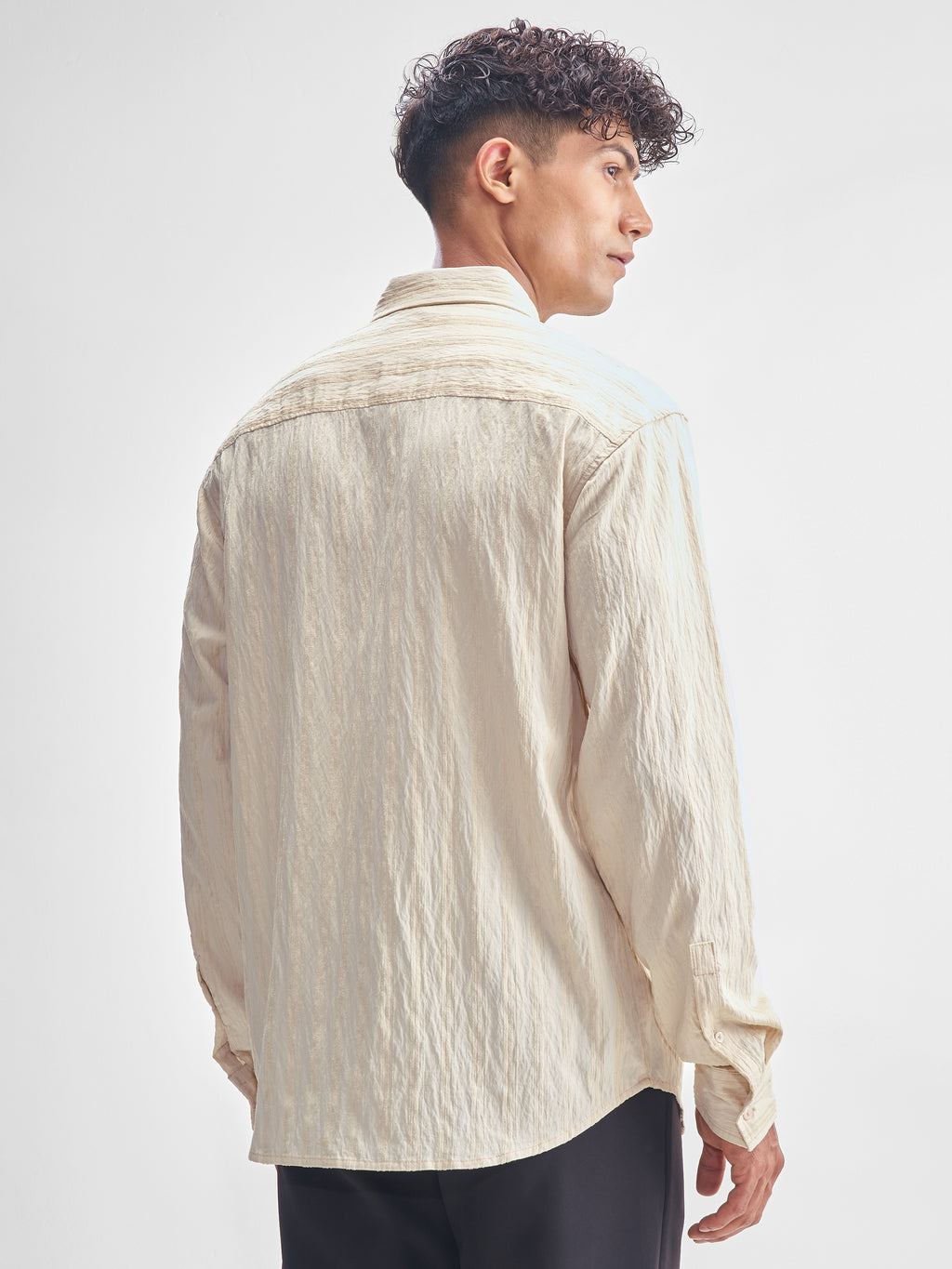 Highlander Men Beige Crushed Relaxed Fit Casual Shirt - Beige - Image 3
