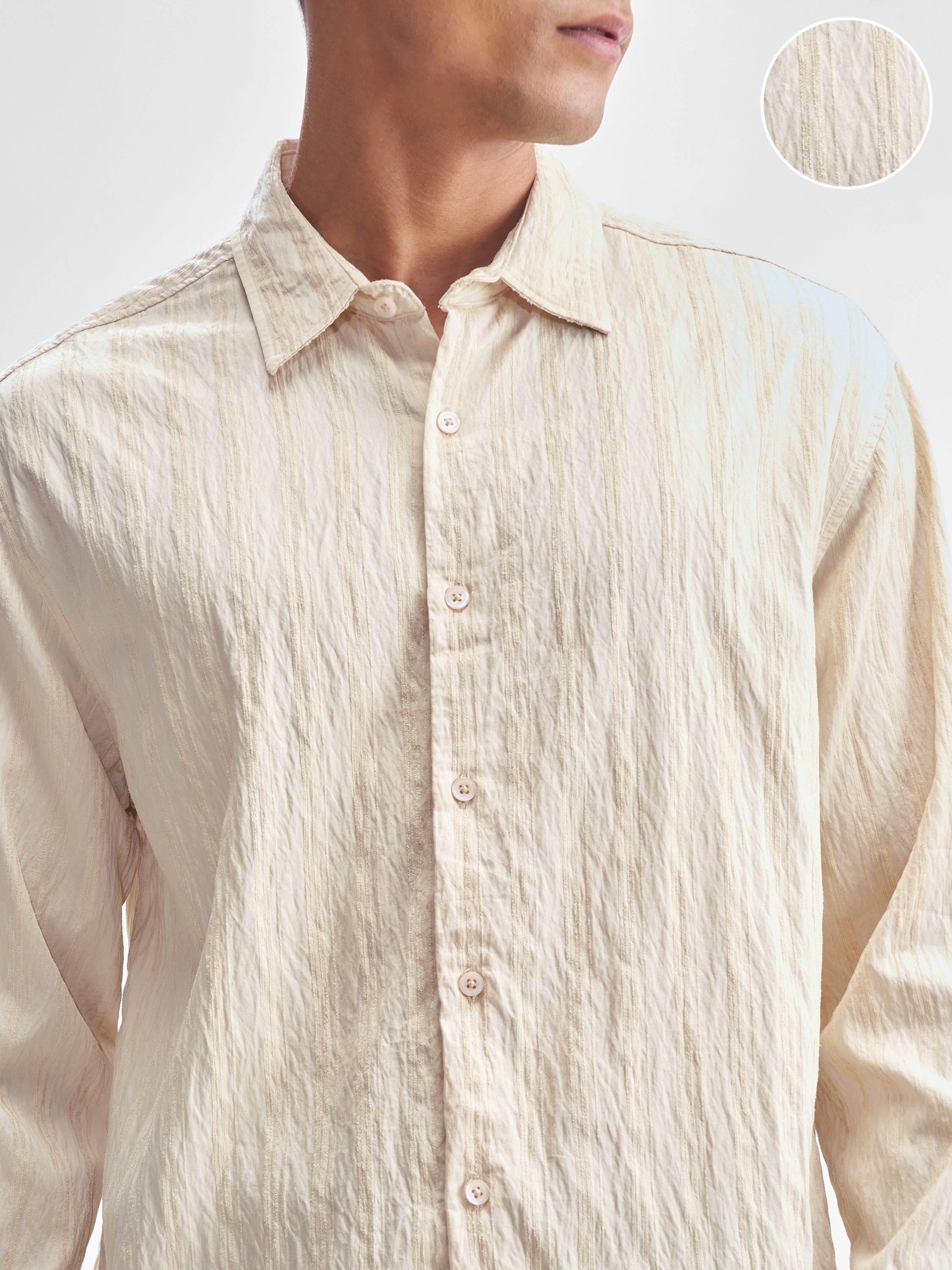 Highlander Men Beige Crushed Relaxed Fit Casual Shirt - Beige - Image 5