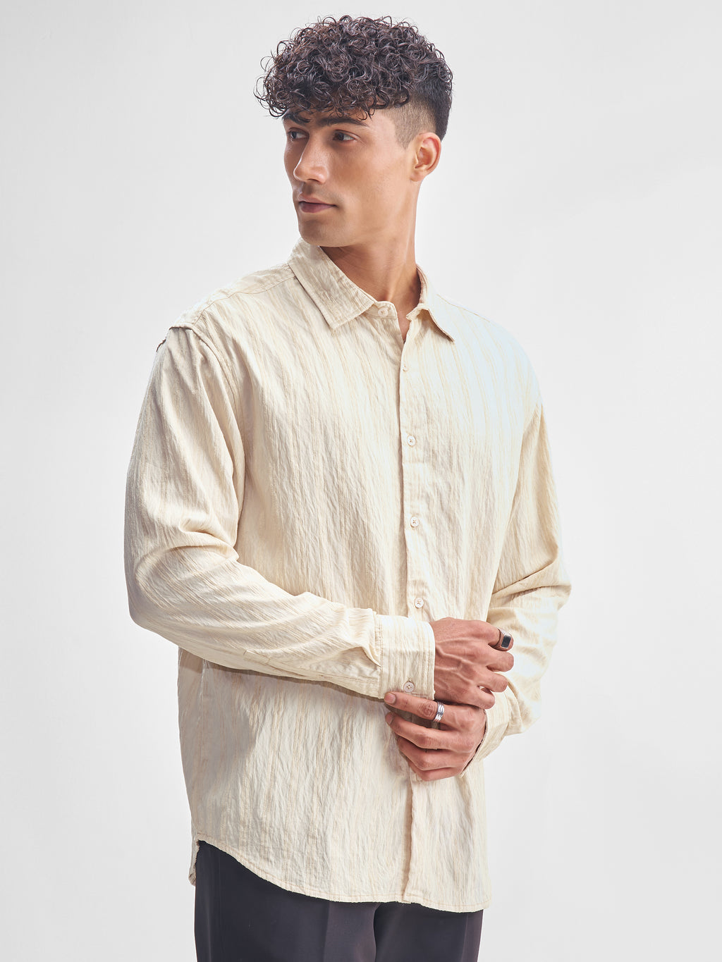 Highlander Men Beige Crushed Relaxed Fit Casual Shirt - Beige - Image 6