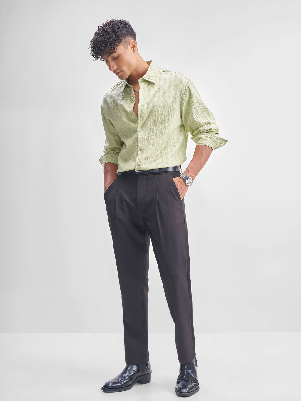 Highlander Men Green Self Design Relaxed Fit Casual Shirt - Green - Image 2