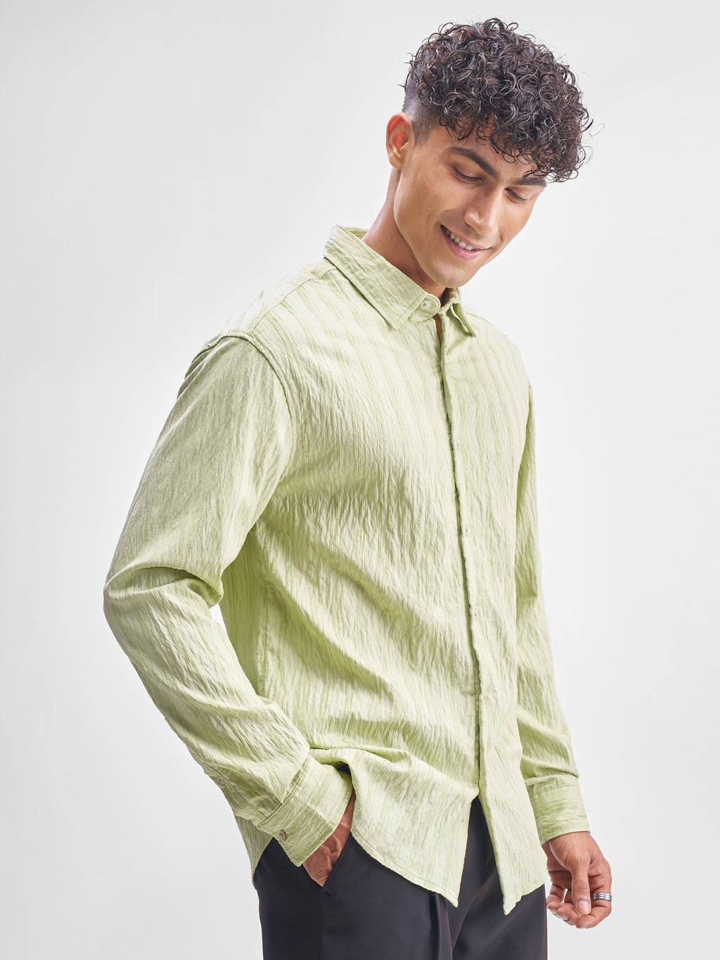 Highlander Men Green Self Design Relaxed Fit Casual Shirt - Green - Image 6