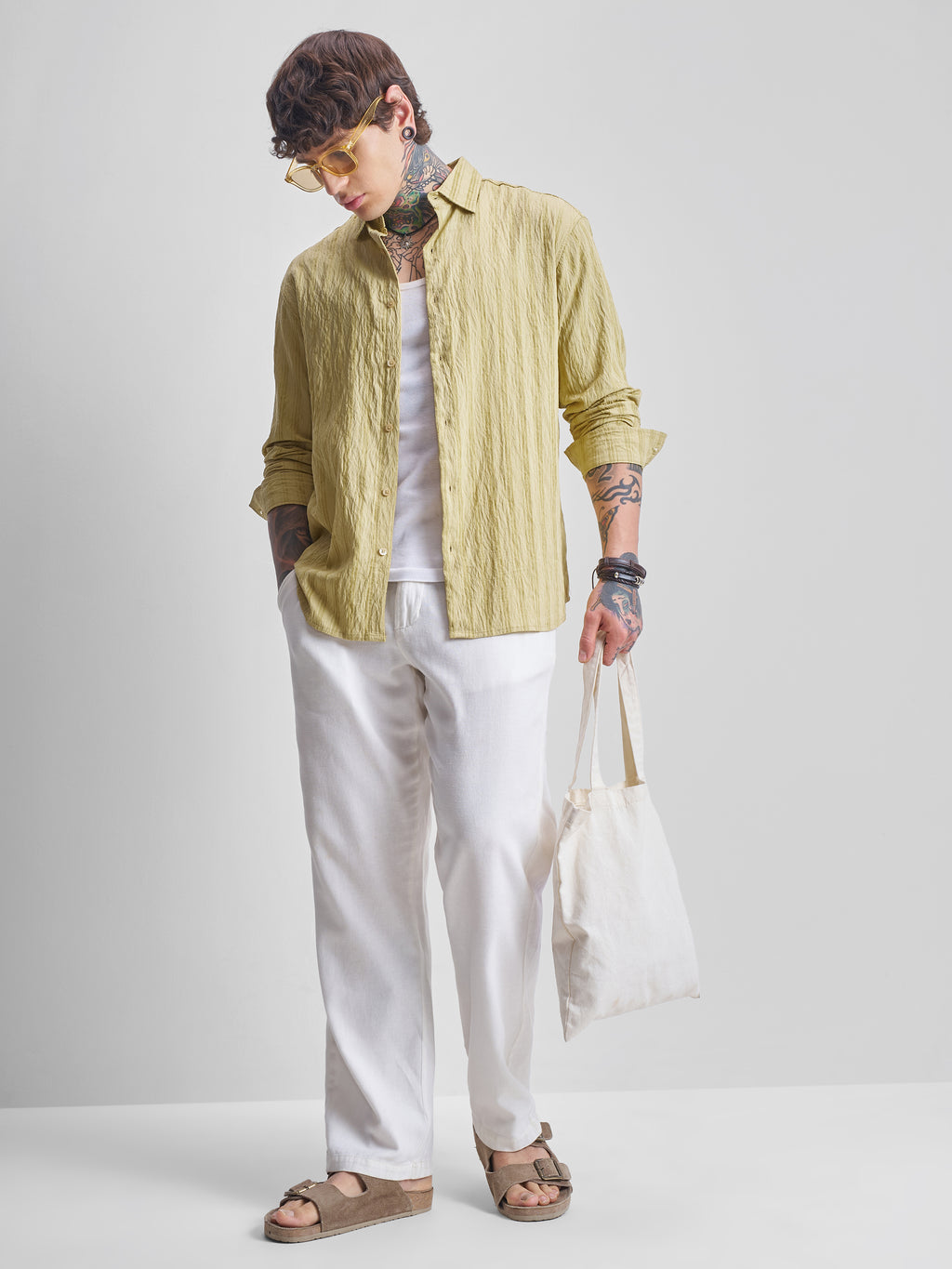 Highlander Men Yellow Self Design Relaxed Fit Casual Shirt - Yellow - Image 2
