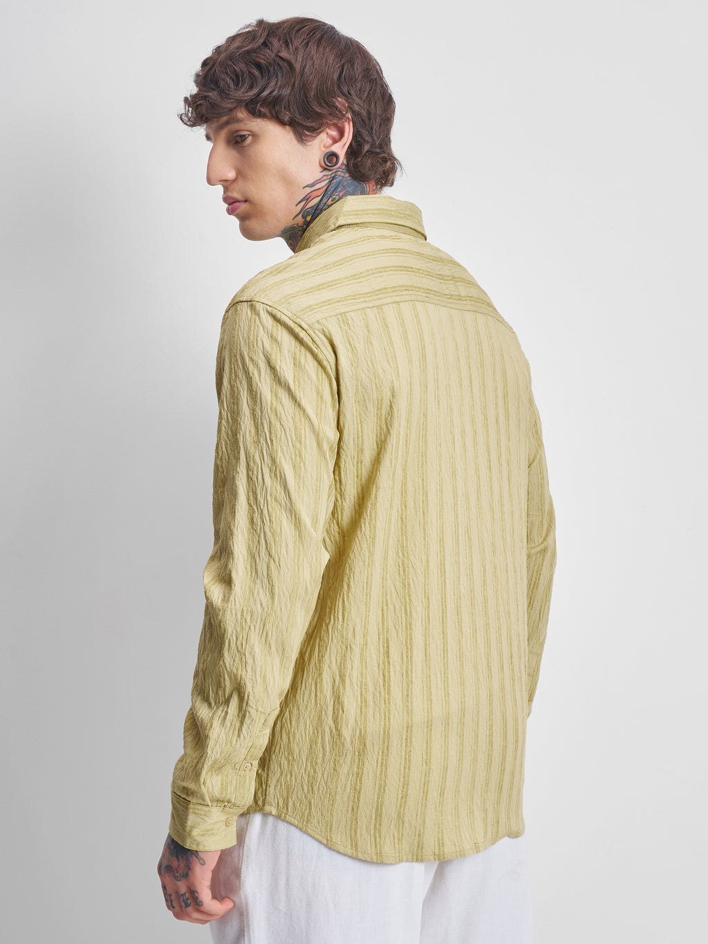 Highlander Men Yellow Self Design Relaxed Fit Casual Shirt - Yellow - Image 3