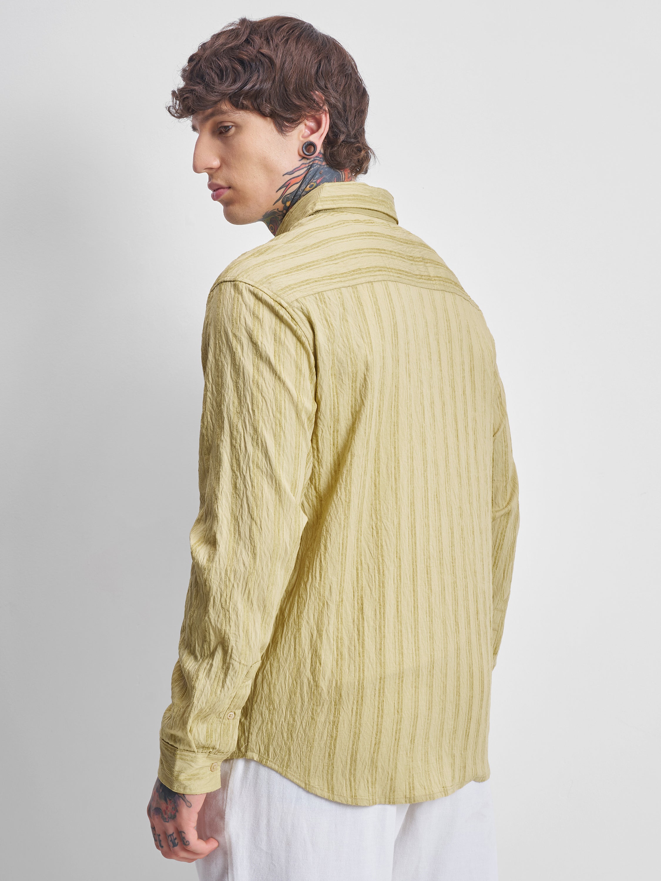 Highlander Men Yellow Self Design Relaxed Fit Casual Shirt - Yellow - Image 3