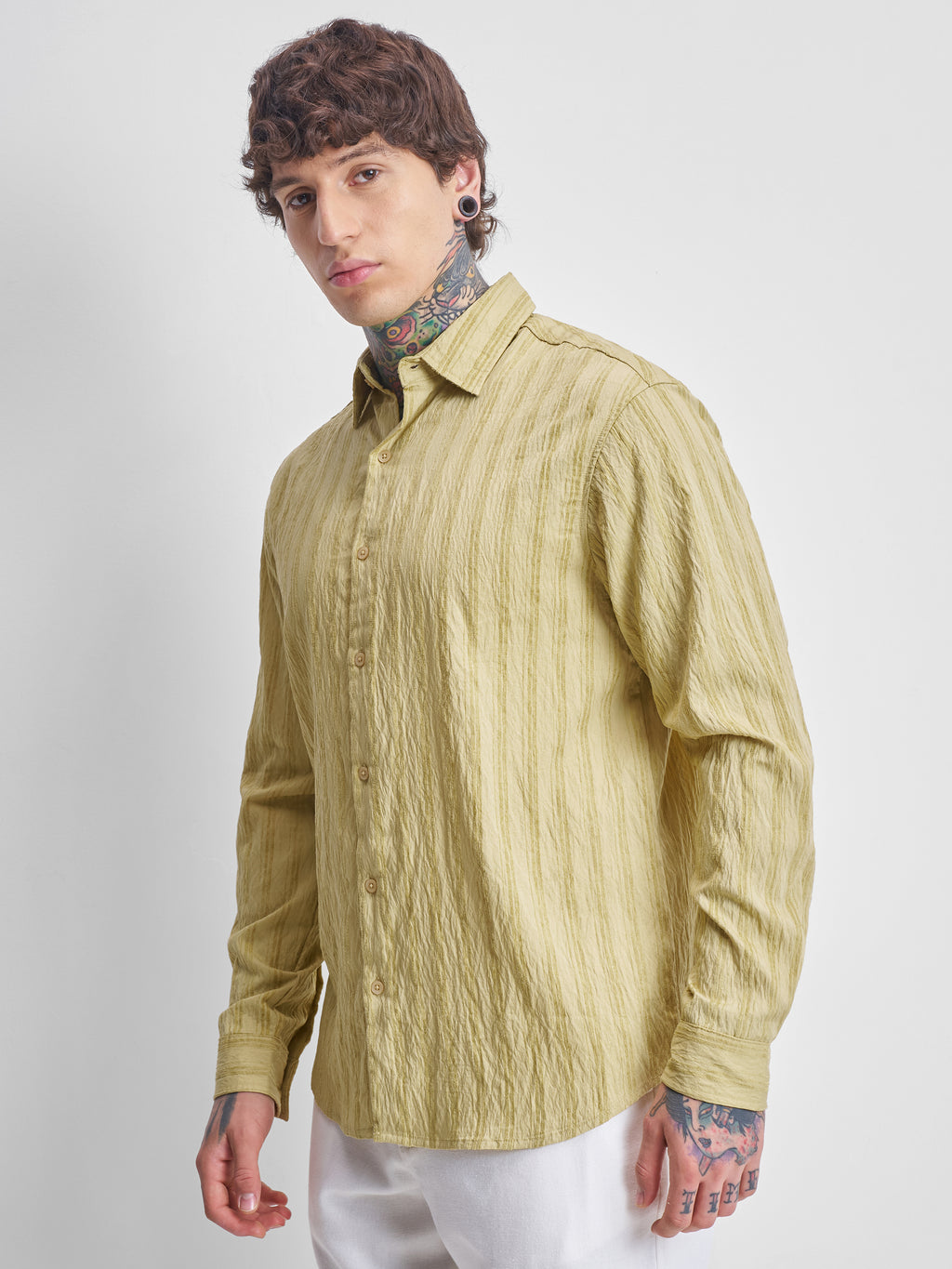 Highlander Men Yellow Self Design Relaxed Fit Casual Shirt - Yellow - Image 4
