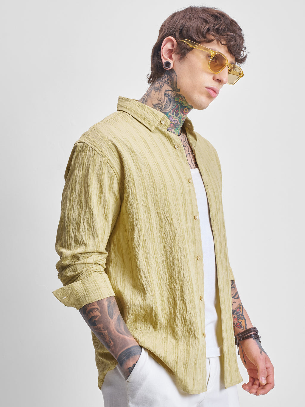 Highlander Men Yellow Self Design Relaxed Fit Casual Shirt - Yellow - Image 6