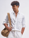 Highlander Men White Self Design Slim Fit Casual Shirt - White - Image 1